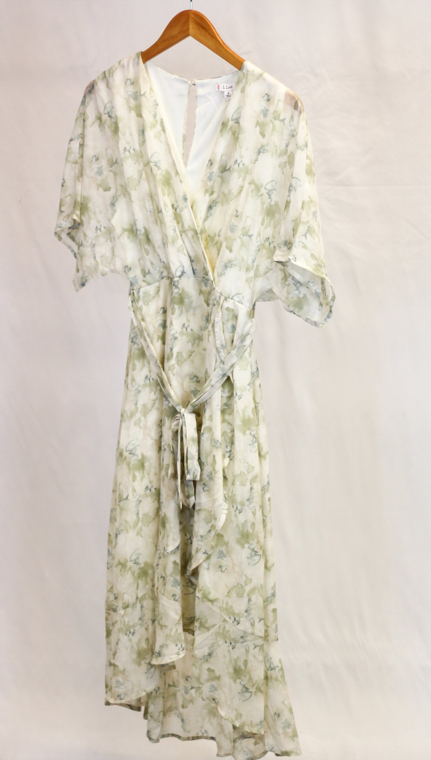 Floral Print Ruffle Hem Self Tie Dress