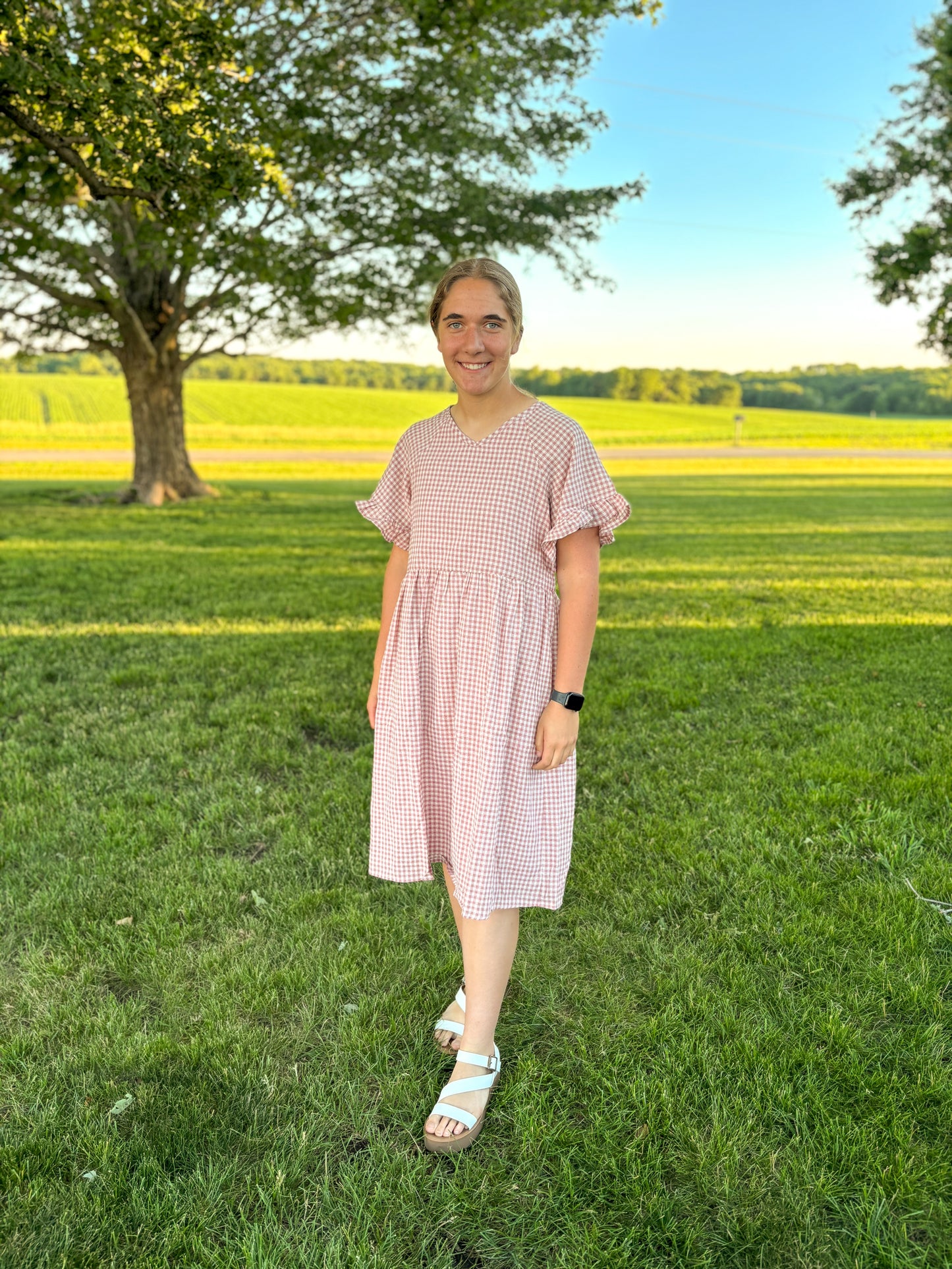 Rosa Ruffle Sleeve Gingham Dress