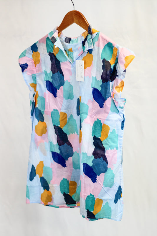 Watercolor Ruffle Neck Blouse