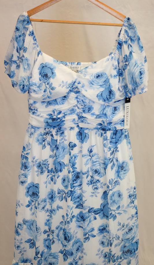 Ruched Bodice Vintage Chiffon Midi Dress