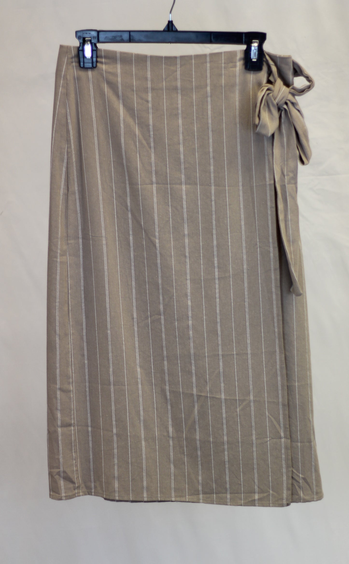 Linen Striped Side Tie Midi Skirt