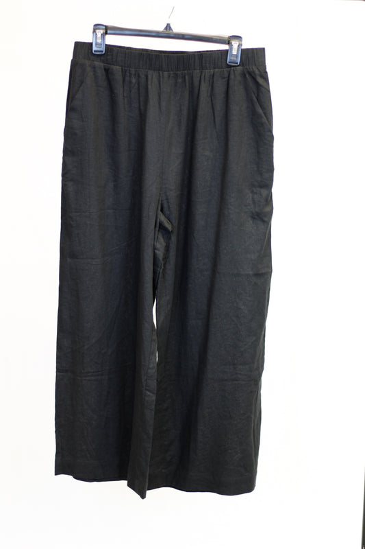 Black Linen Blend Straight Leg Bottoms