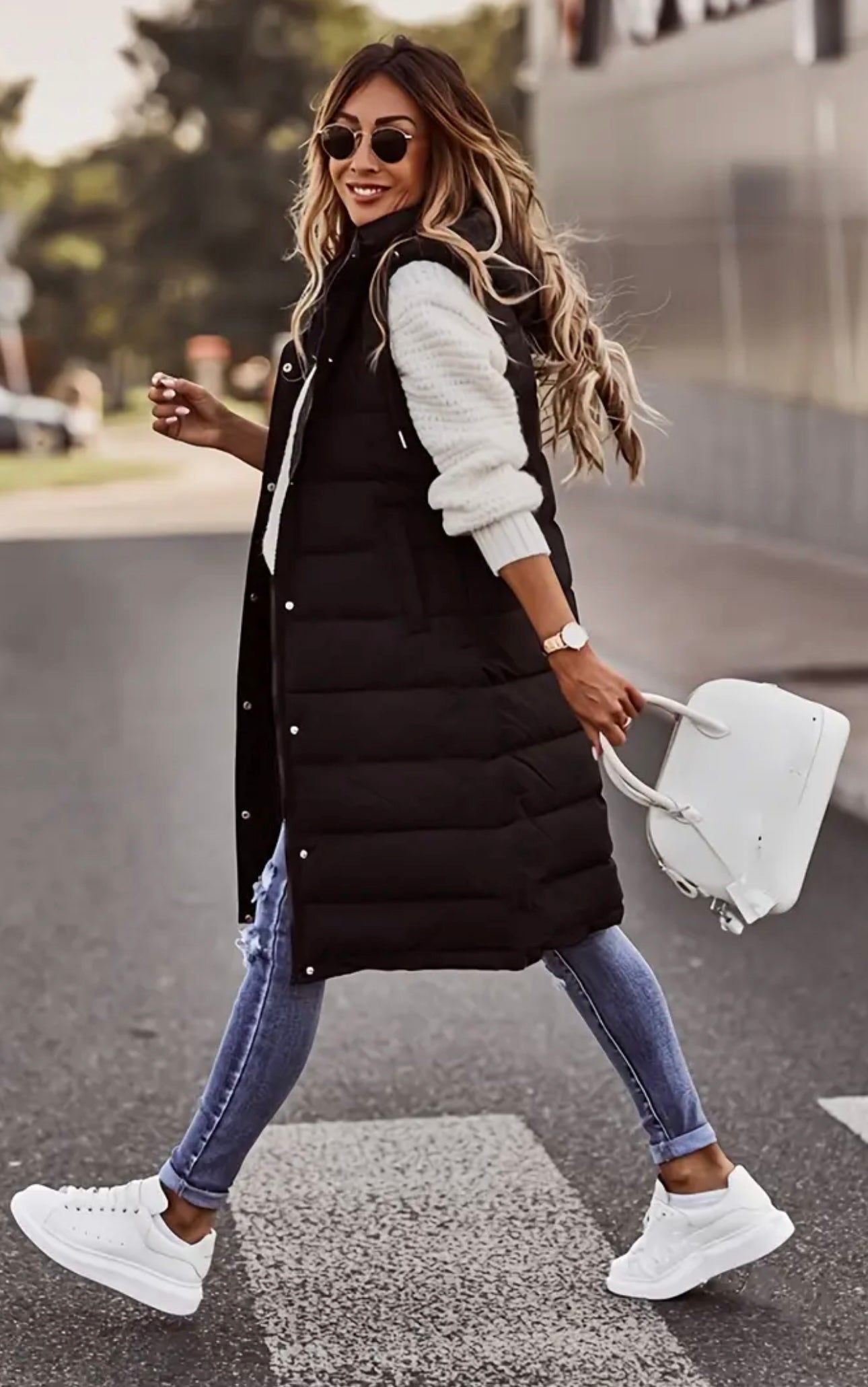 Long Puffer Hooded Vest