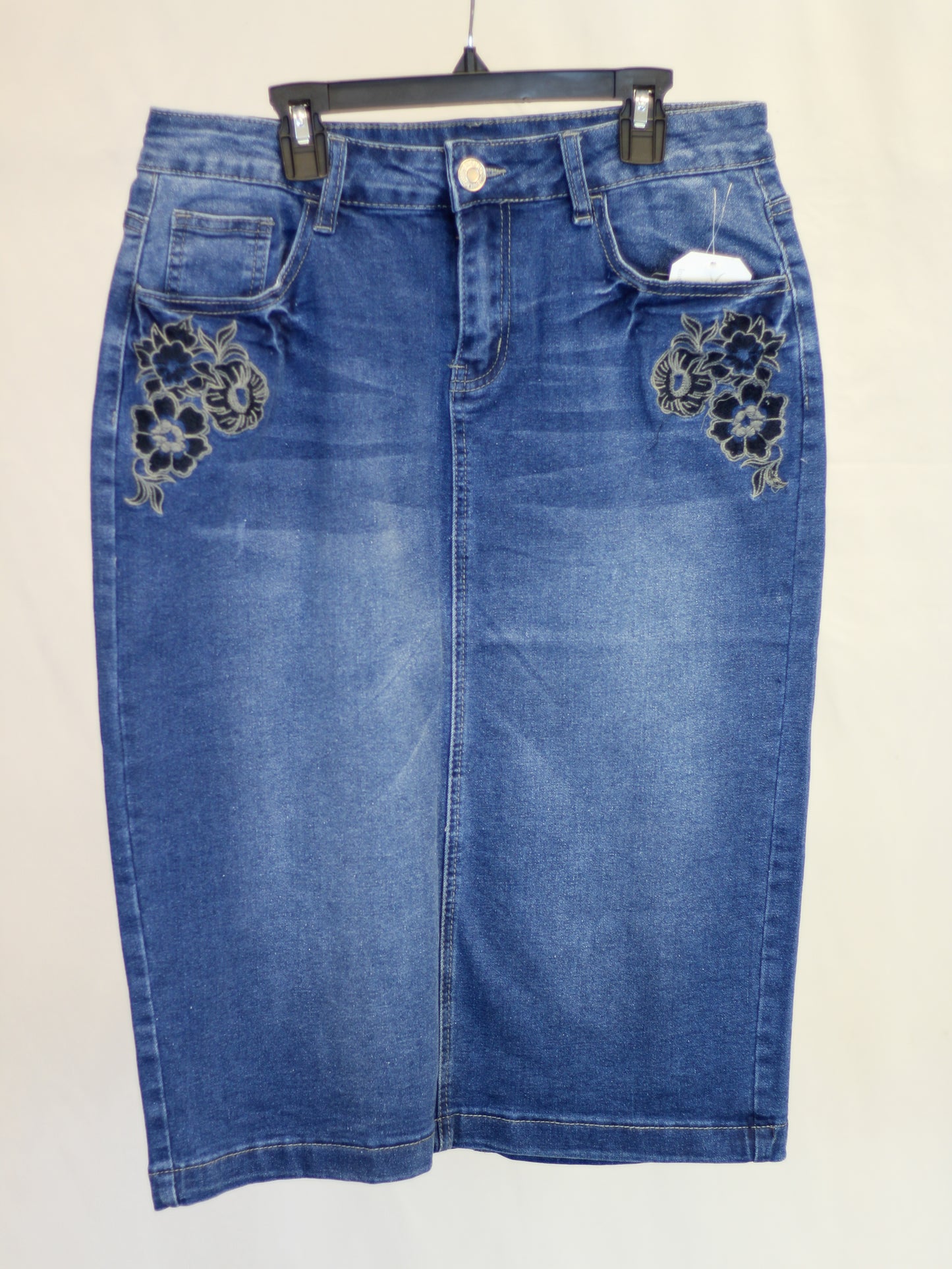 Floral Embroidered Denim Skirt