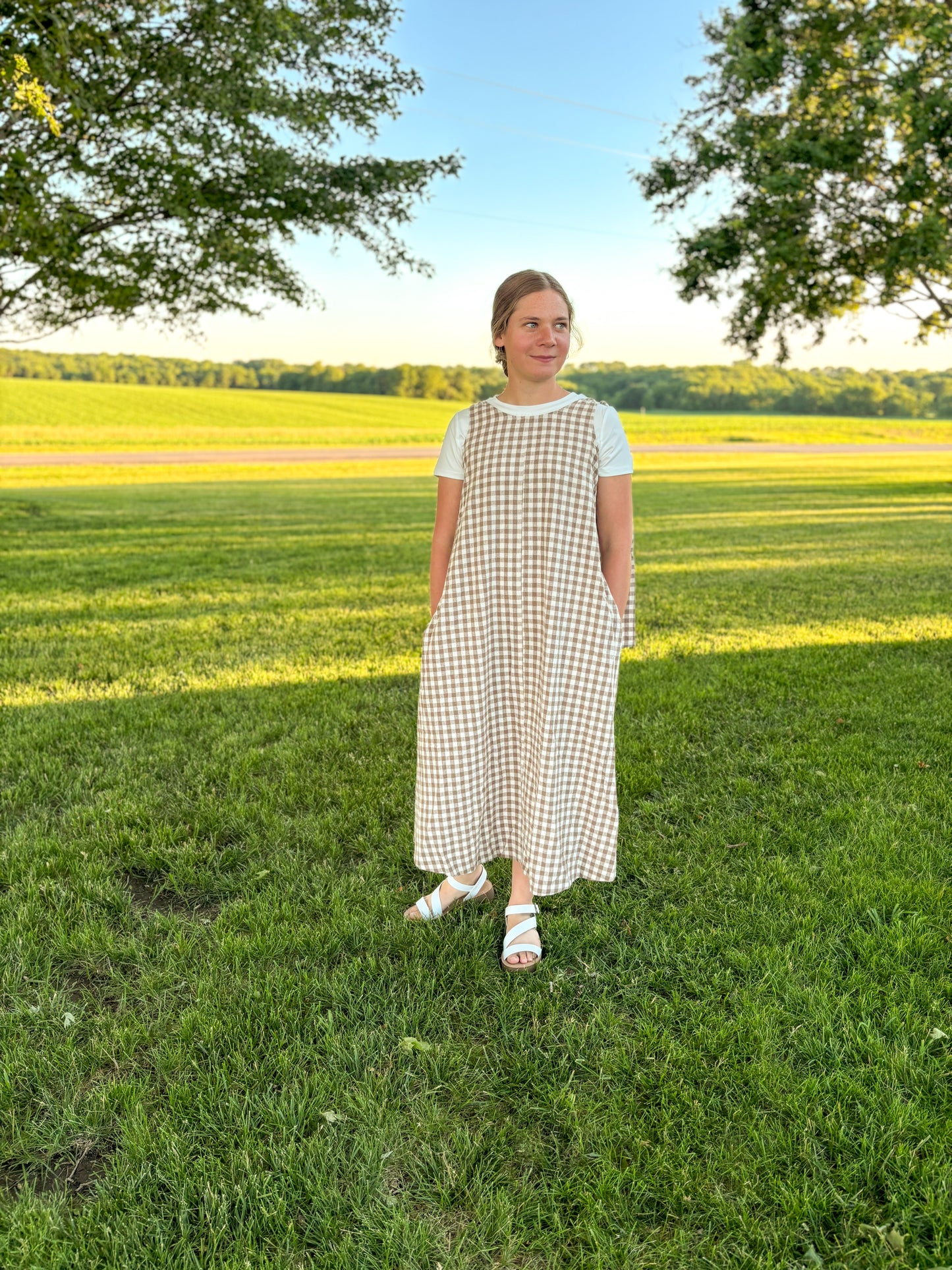 Brown Gingham Cotton Sun Dress
