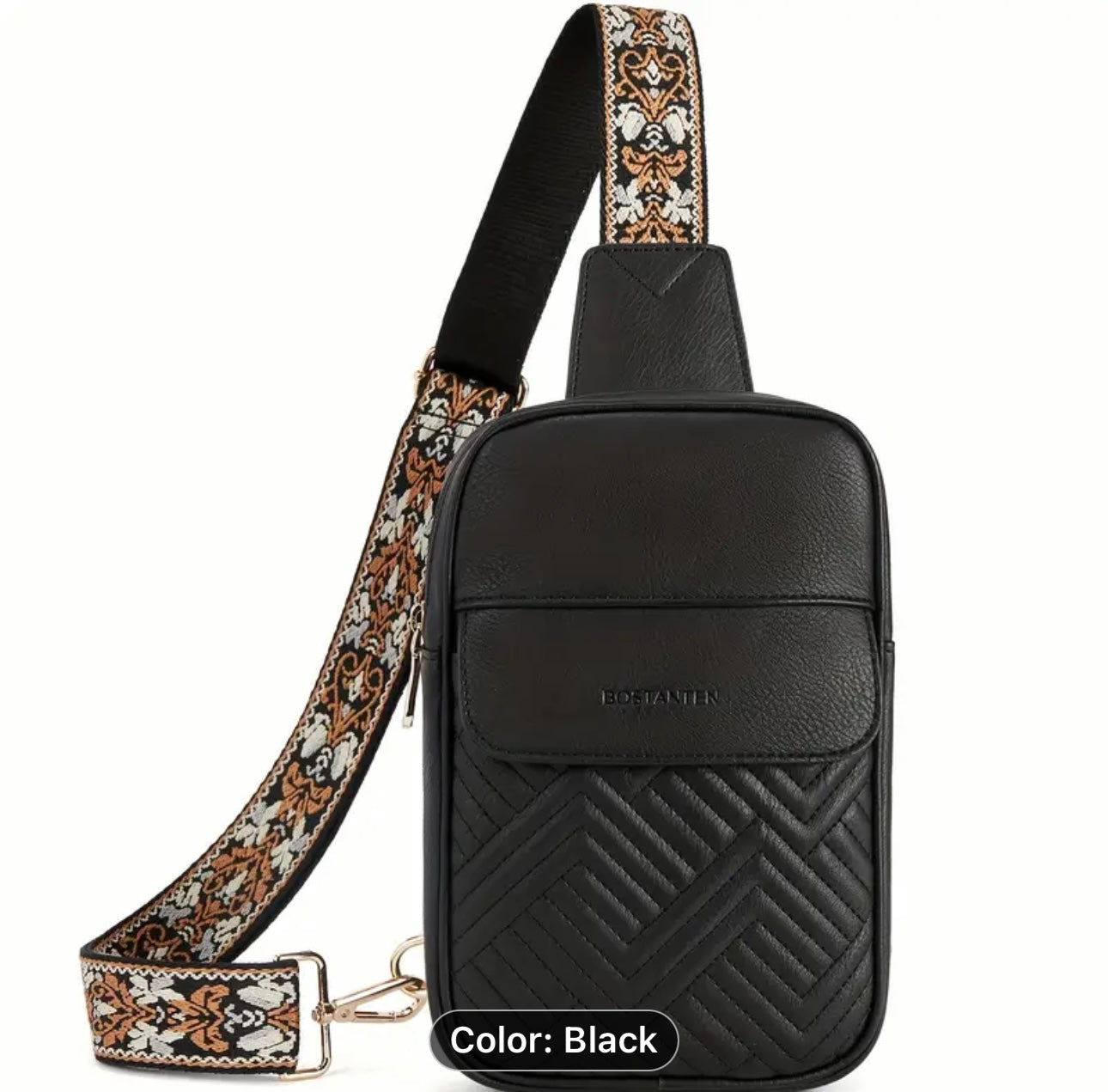 Quilted Leather Sling Bag- Black