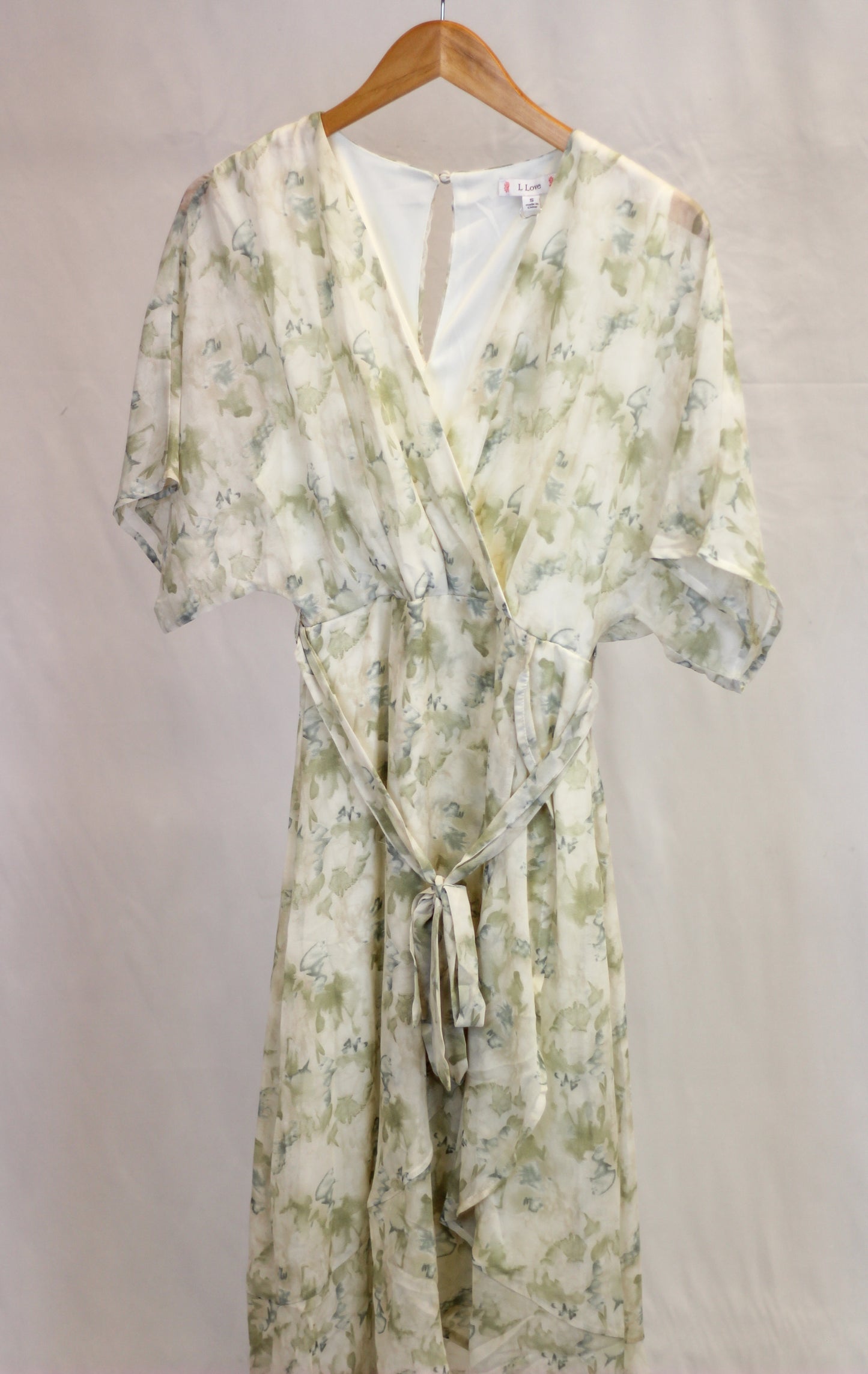 Floral Print Ruffle Hem Self Tie Dress