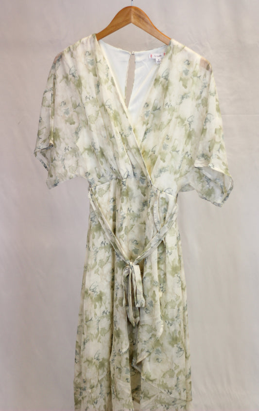 Floral Print Ruffle Hem Self Tie Dress