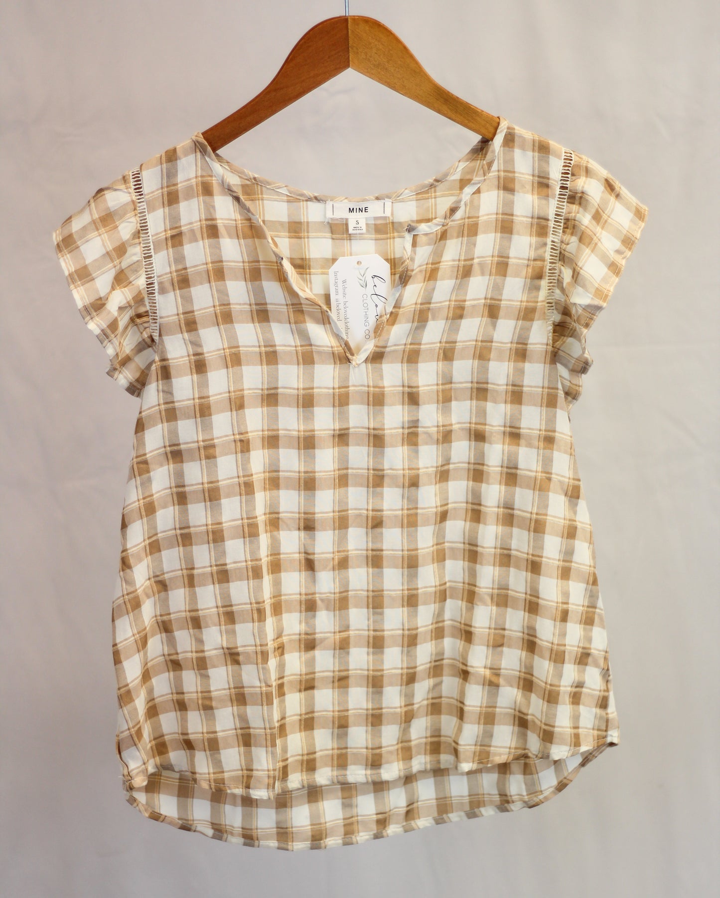 Tan Gingham Patterned Blouse
