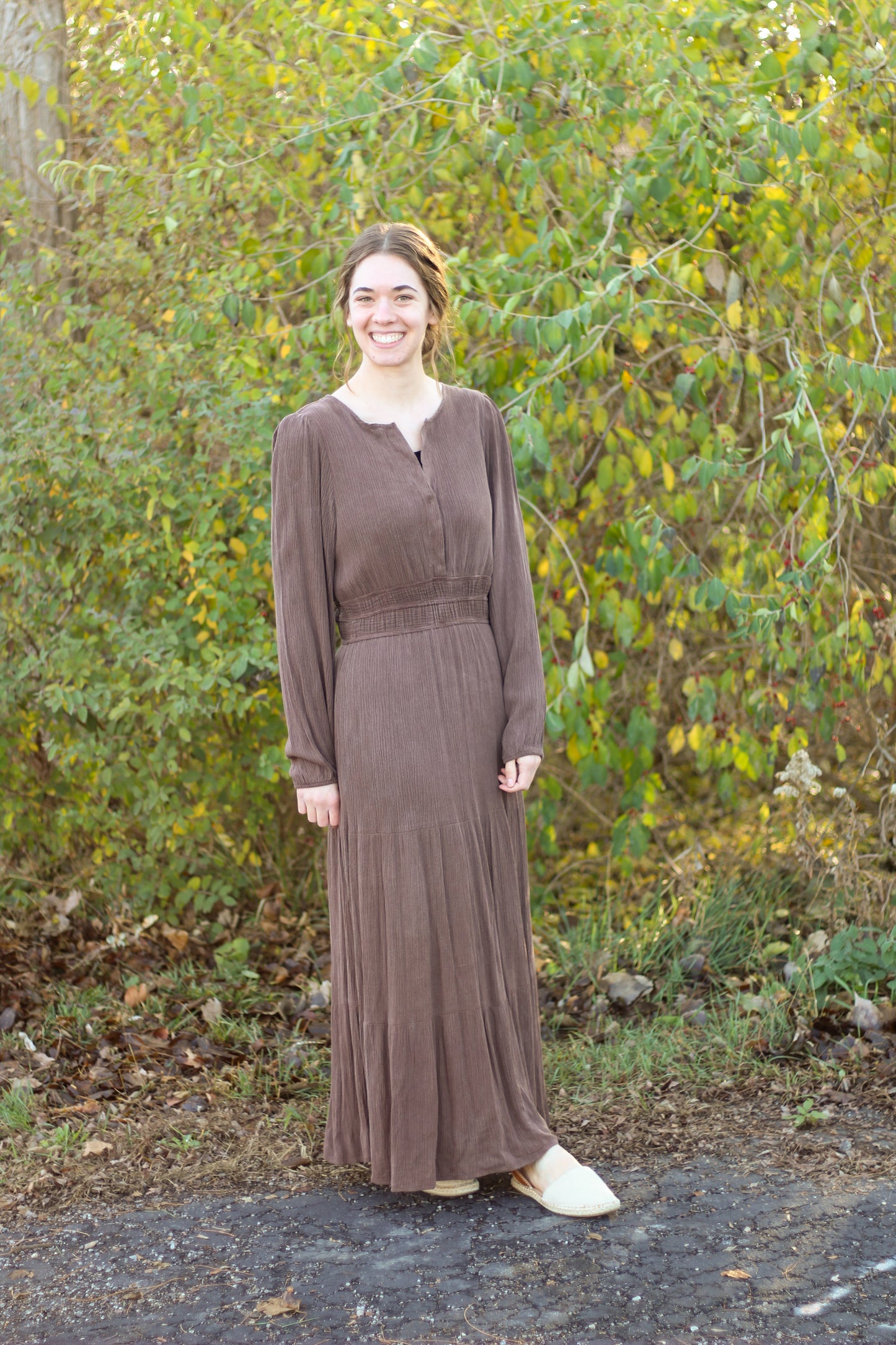 Long Sleeve Placket Detail Maxi Dress