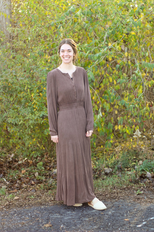 Long Sleeve Placket Detail Maxi Dress