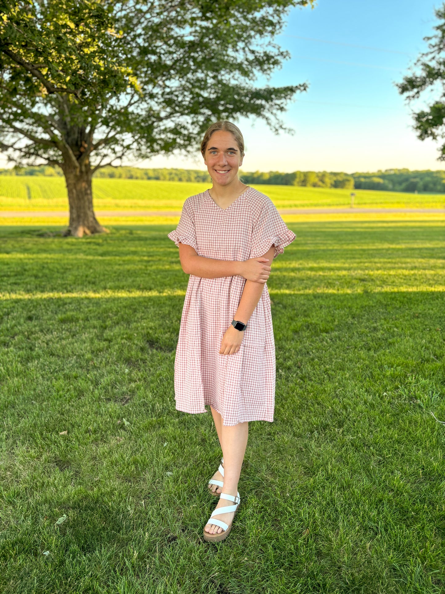 Rosa Ruffle Sleeve Gingham Dress