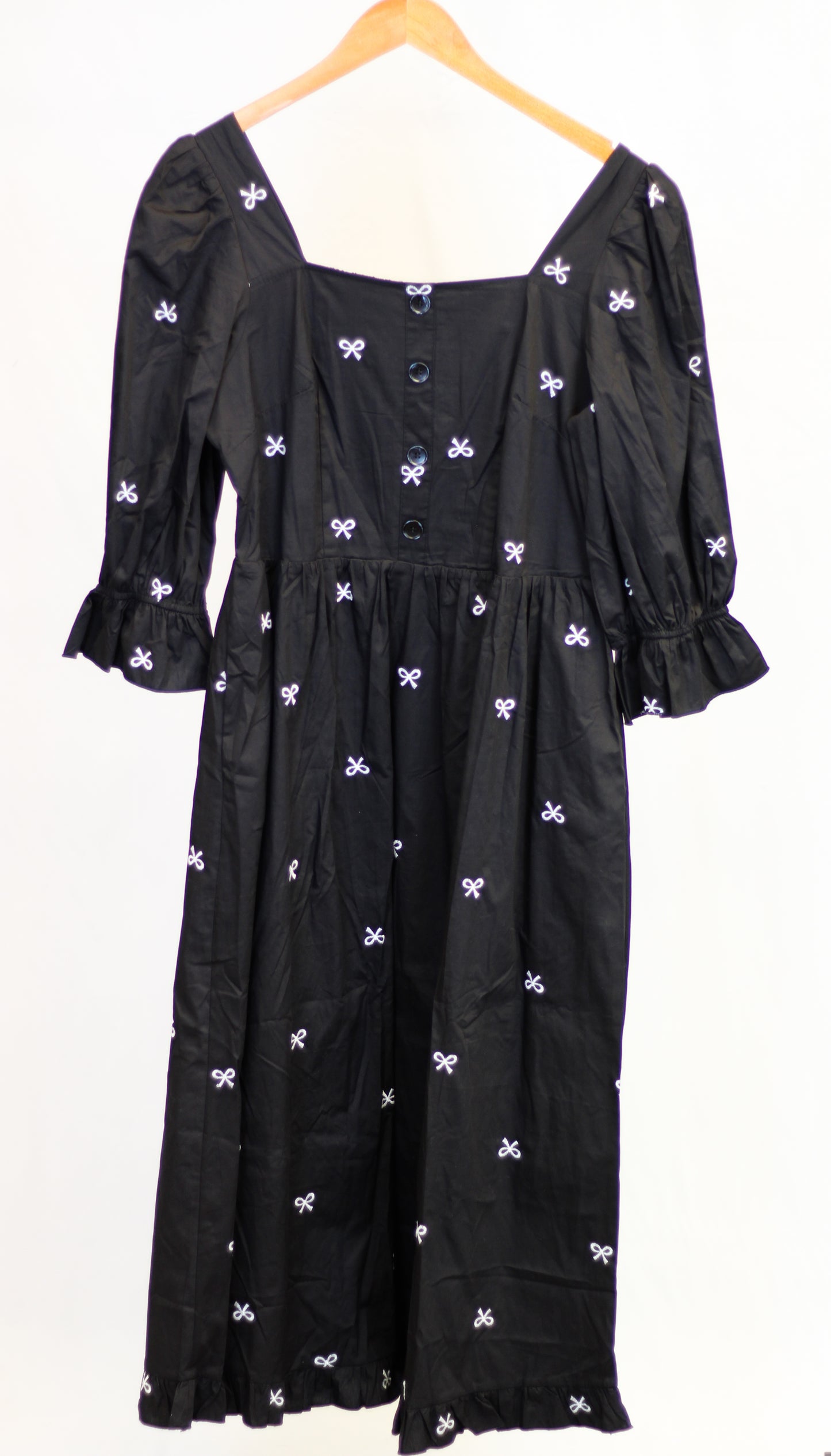 Ribbon Embroidered Square Neck Maxi Dress