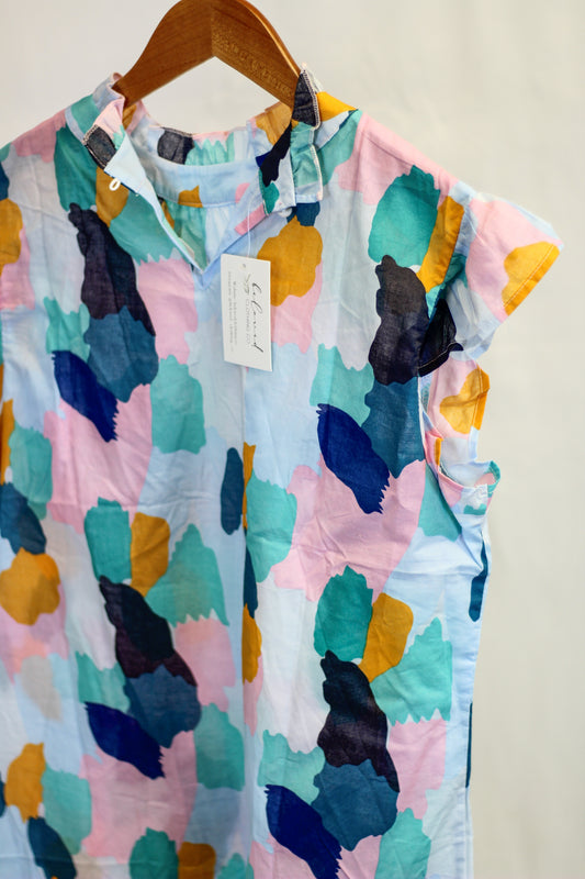 Watercolor Ruffle Neck Blouse