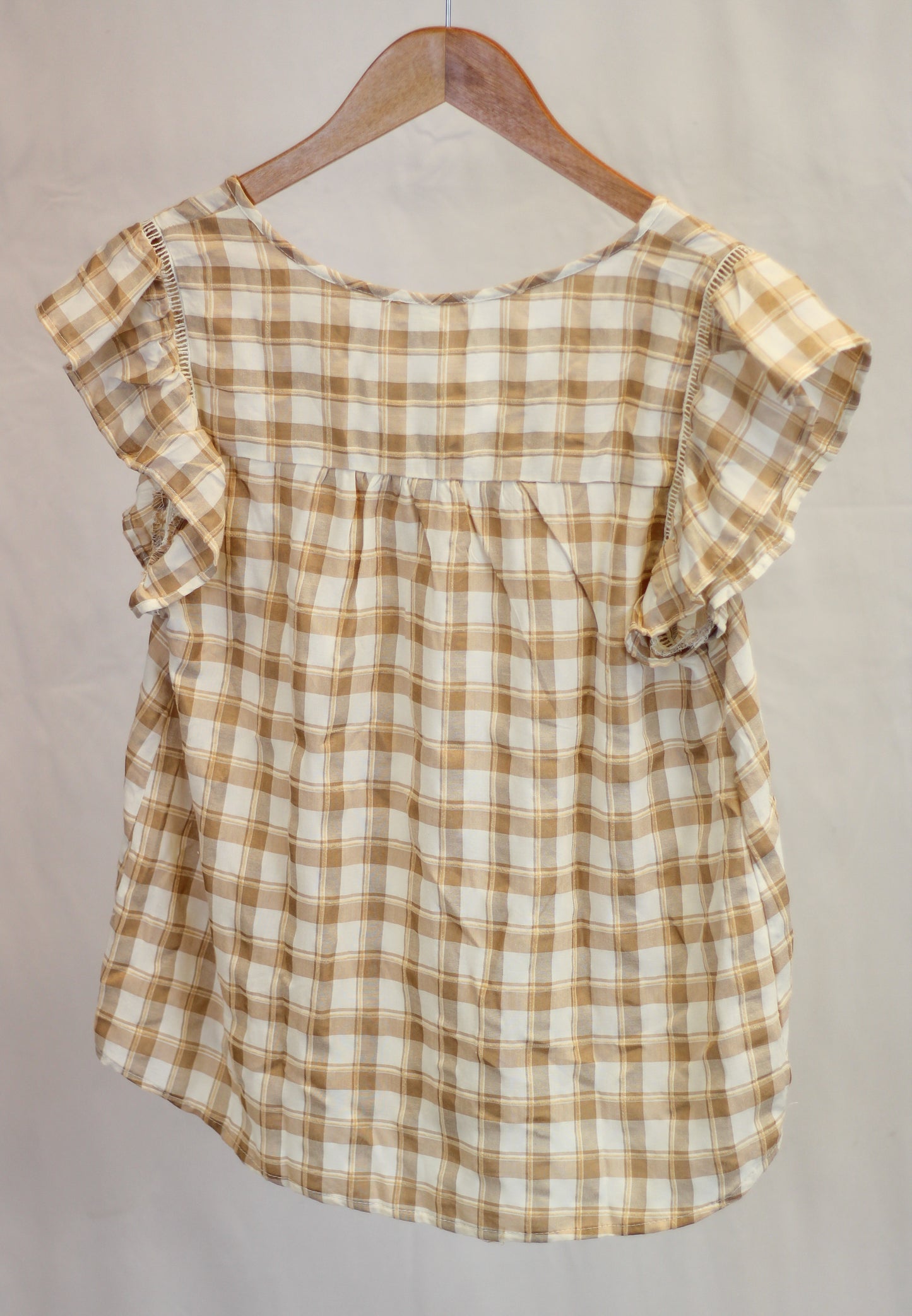 Tan Gingham Patterned Blouse