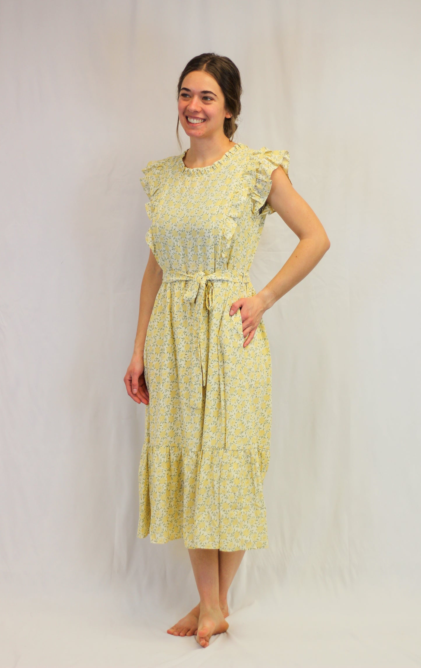 Yellow Floral Bow Tie Dress