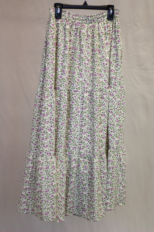 Floral Sage Button Midi Skirt