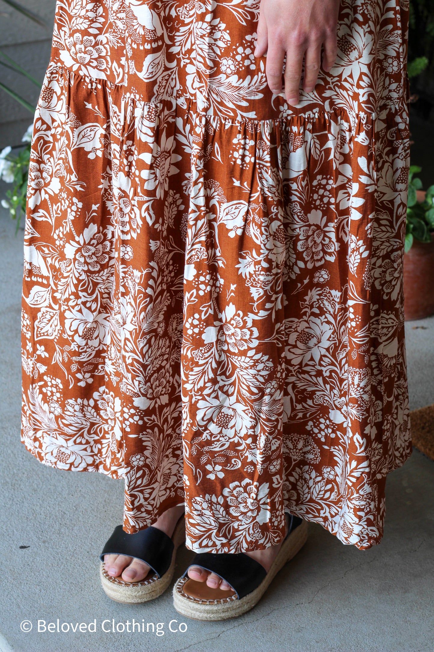 Rustic Floral Lace Trim Maxi Dress