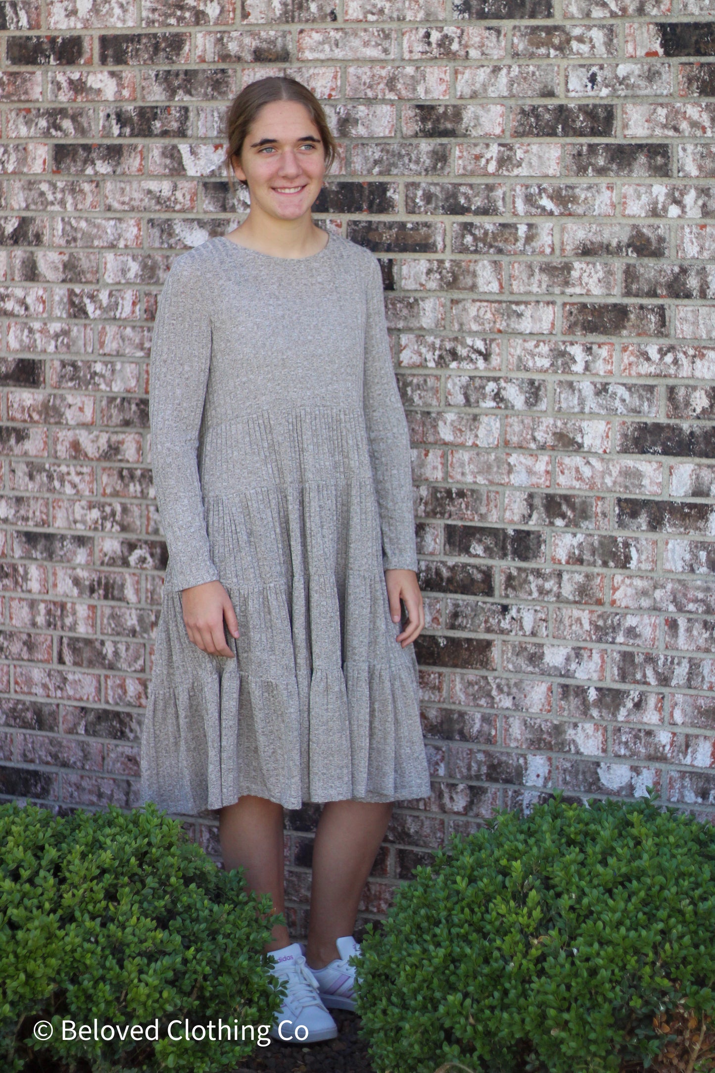 Ribbed Long Sleeve Sweater Tiered Midi Dress