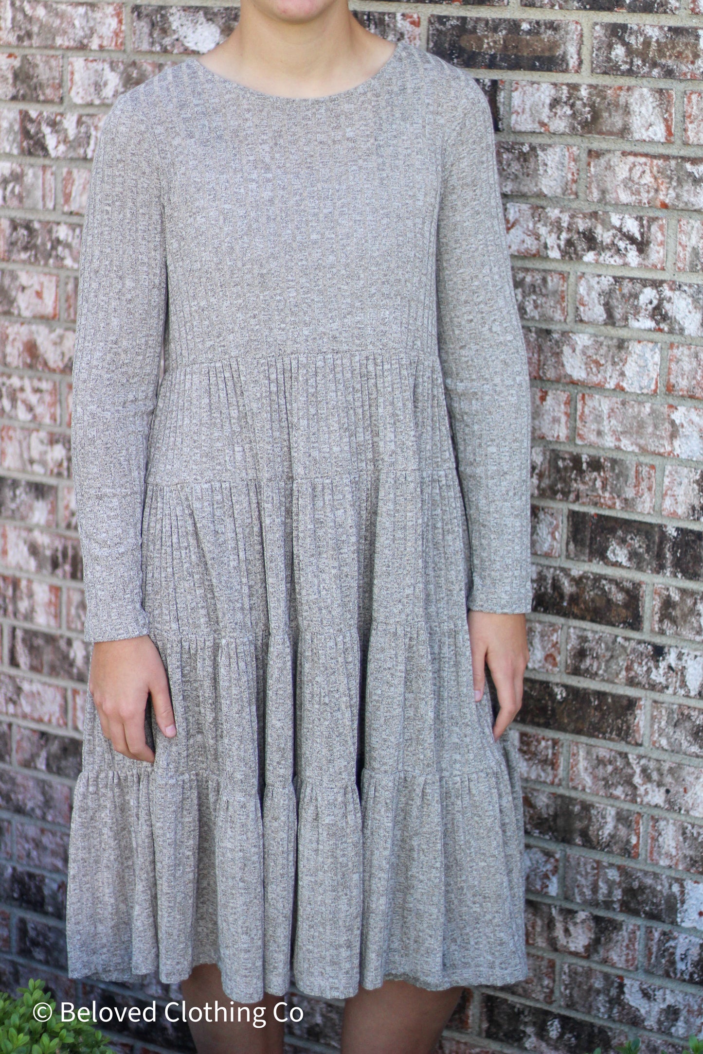 Ribbed Long Sleeve Sweater Tiered Midi Dress