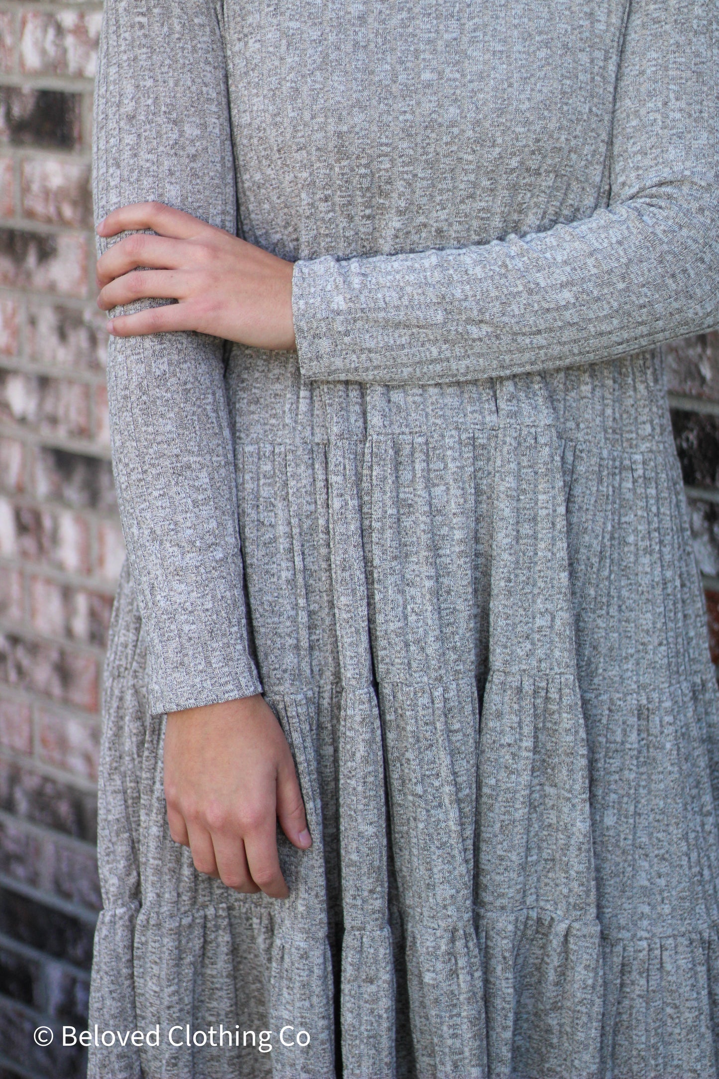 Ribbed Long Sleeve Sweater Tiered Midi Dress