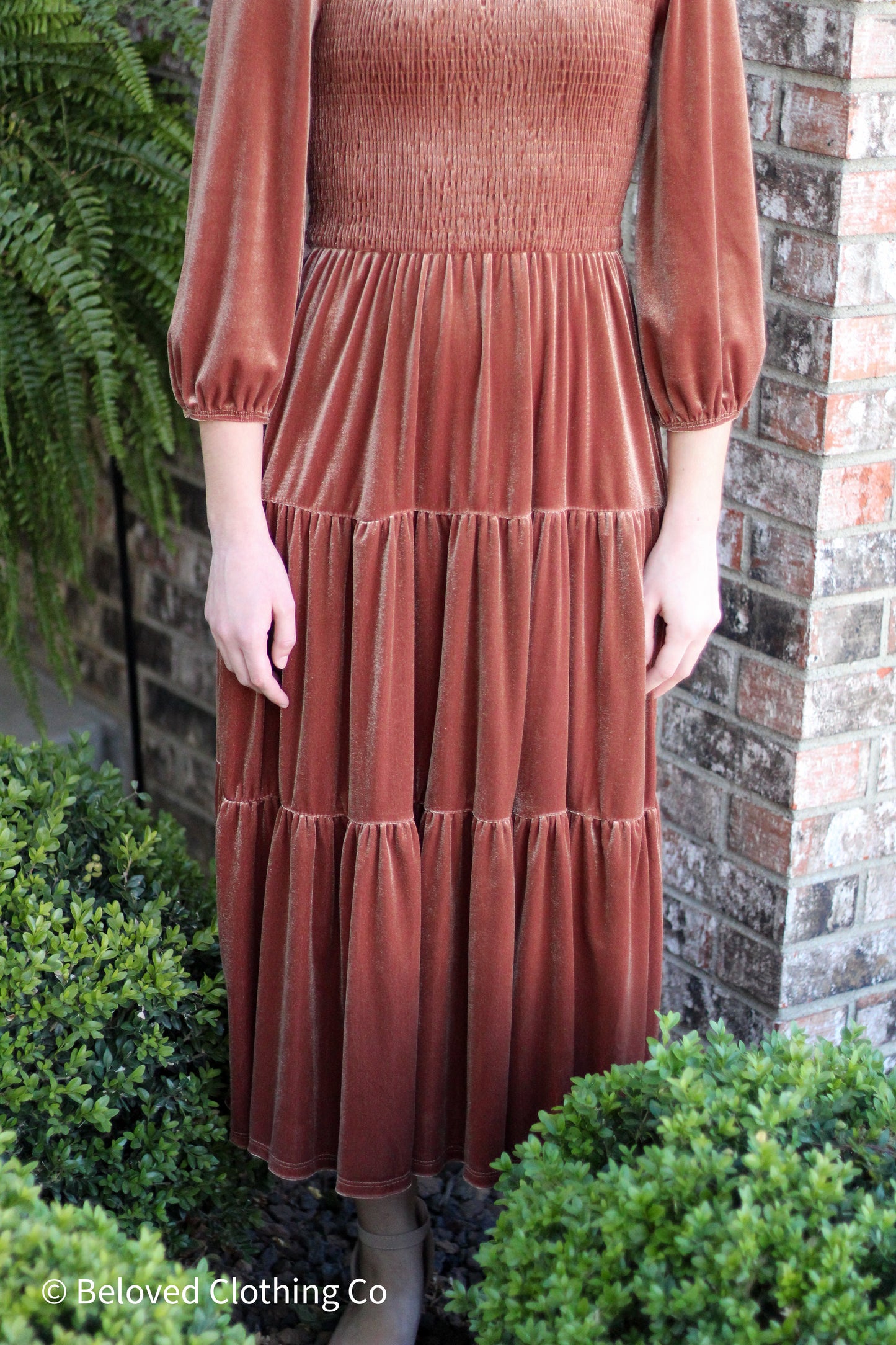 Velvet Smocked Maxi Dress