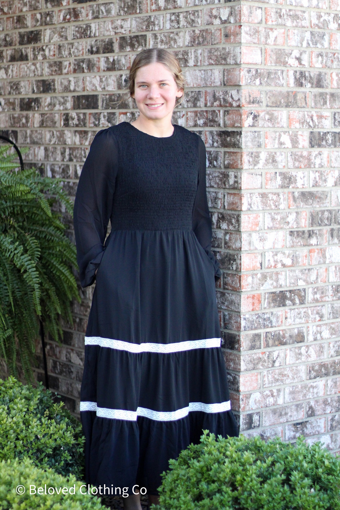 Black Tiered Lace Trim Midi Dress