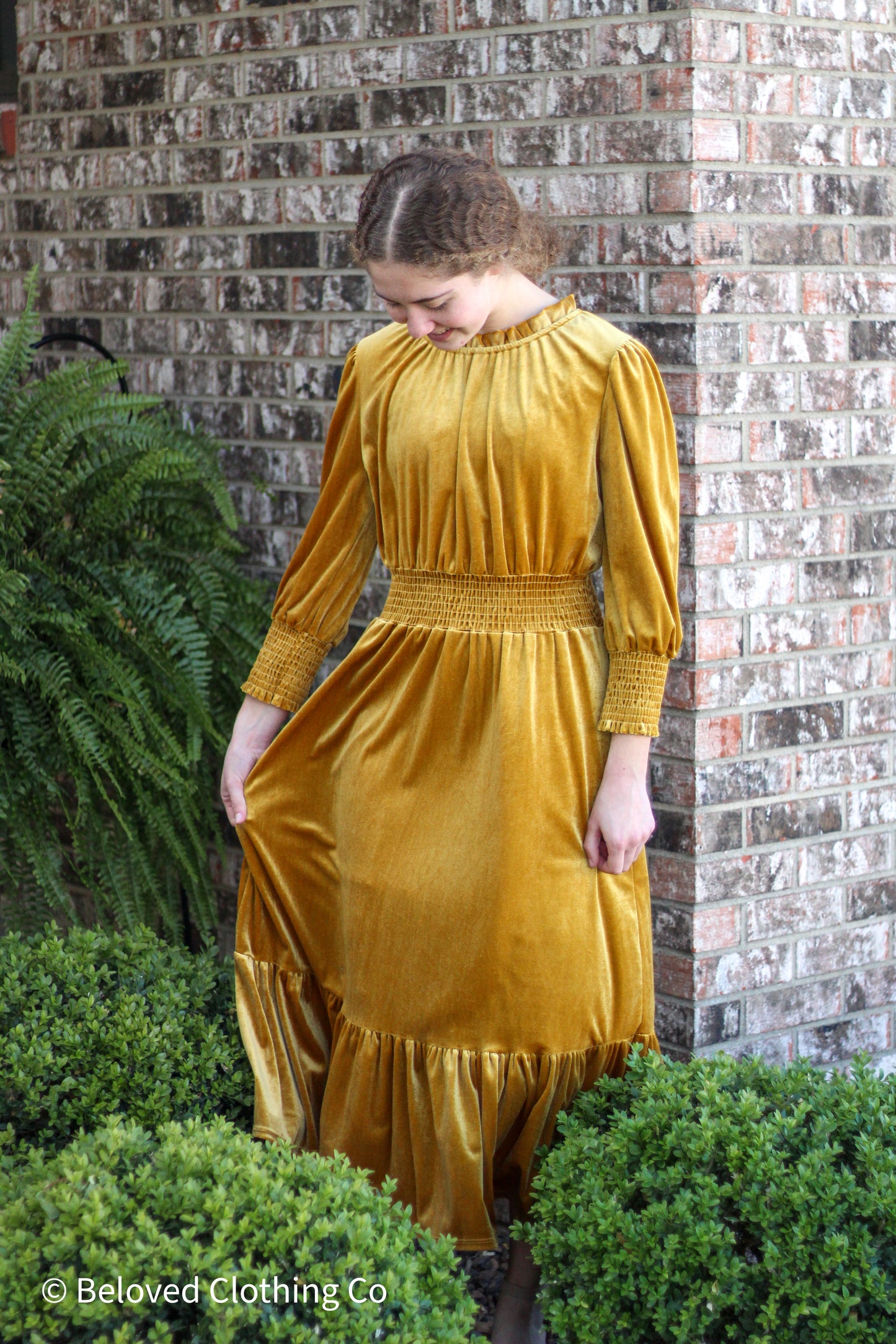 Mustard Velvet Midi Dress