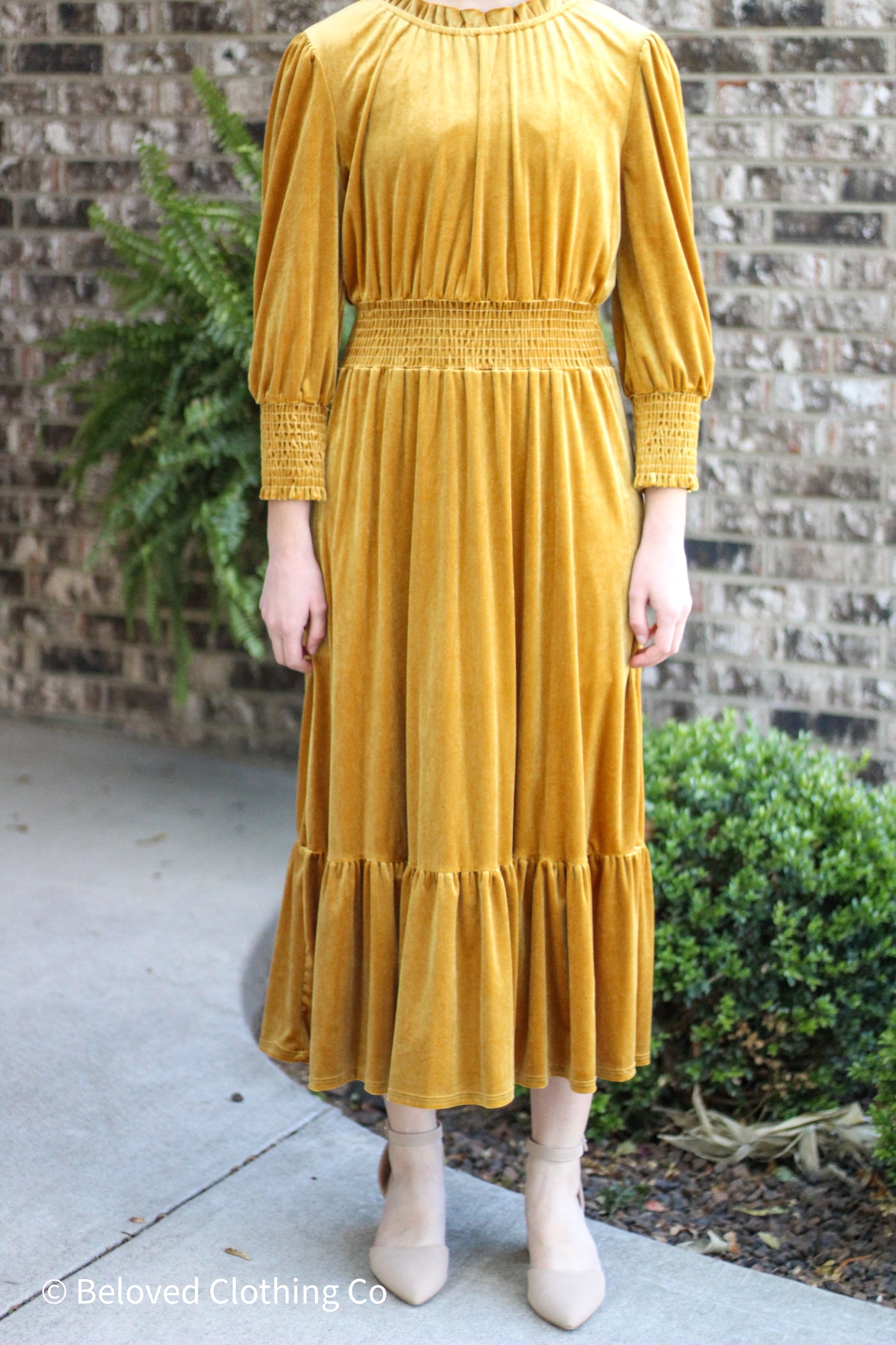 Mustard Velvet Midi Dress