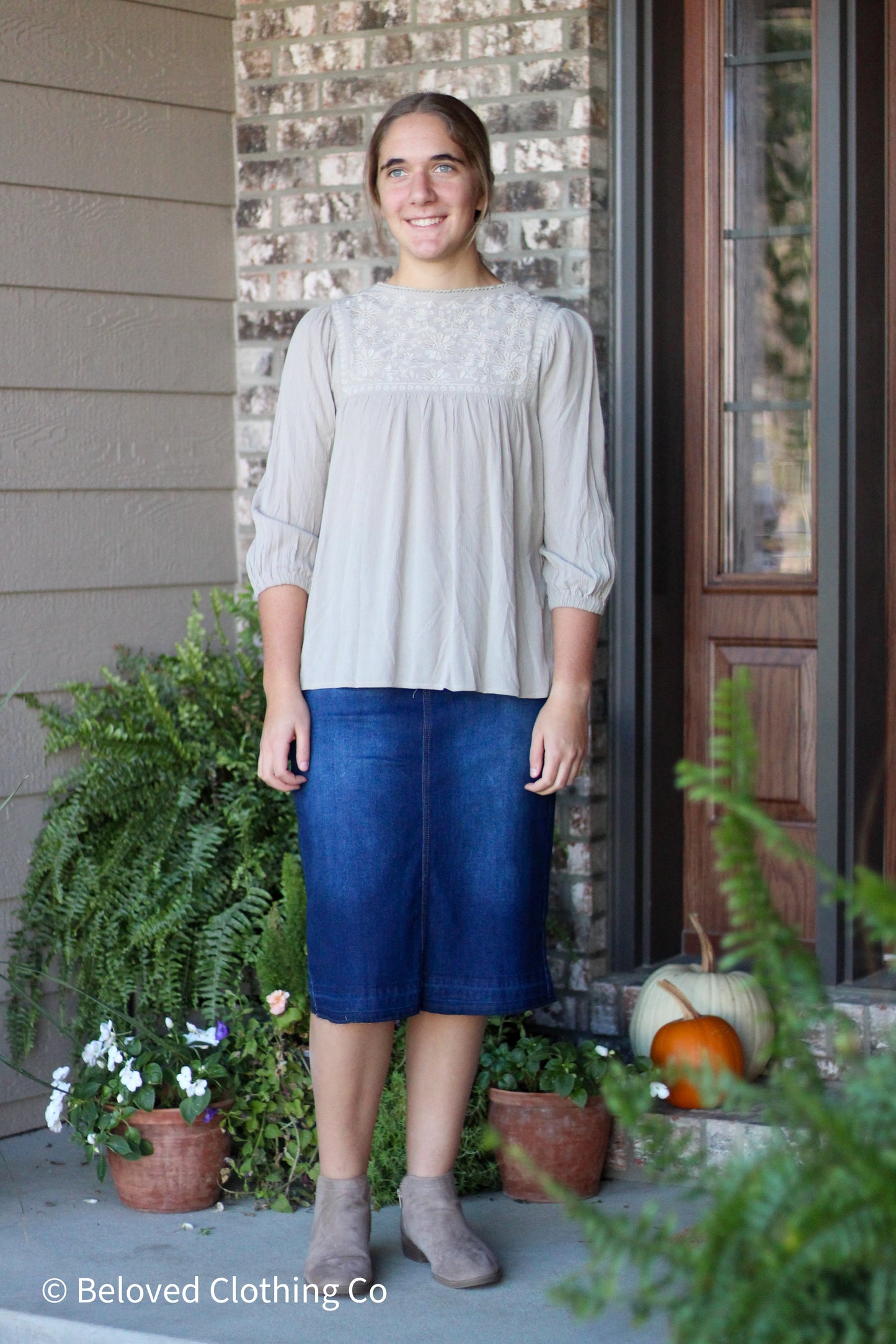 Taupe Floral Embroidered Top