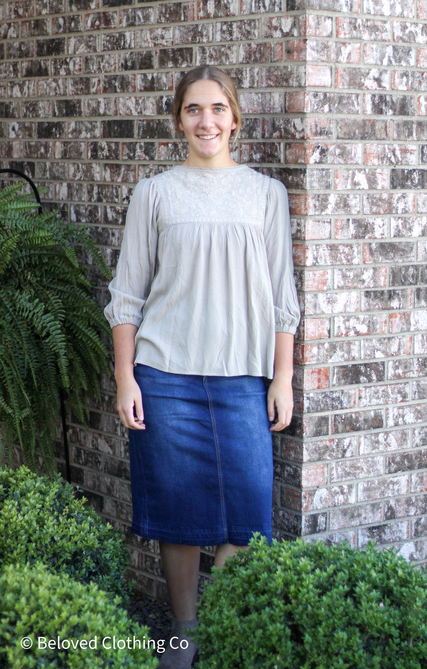 Taupe Floral Embroidered Top