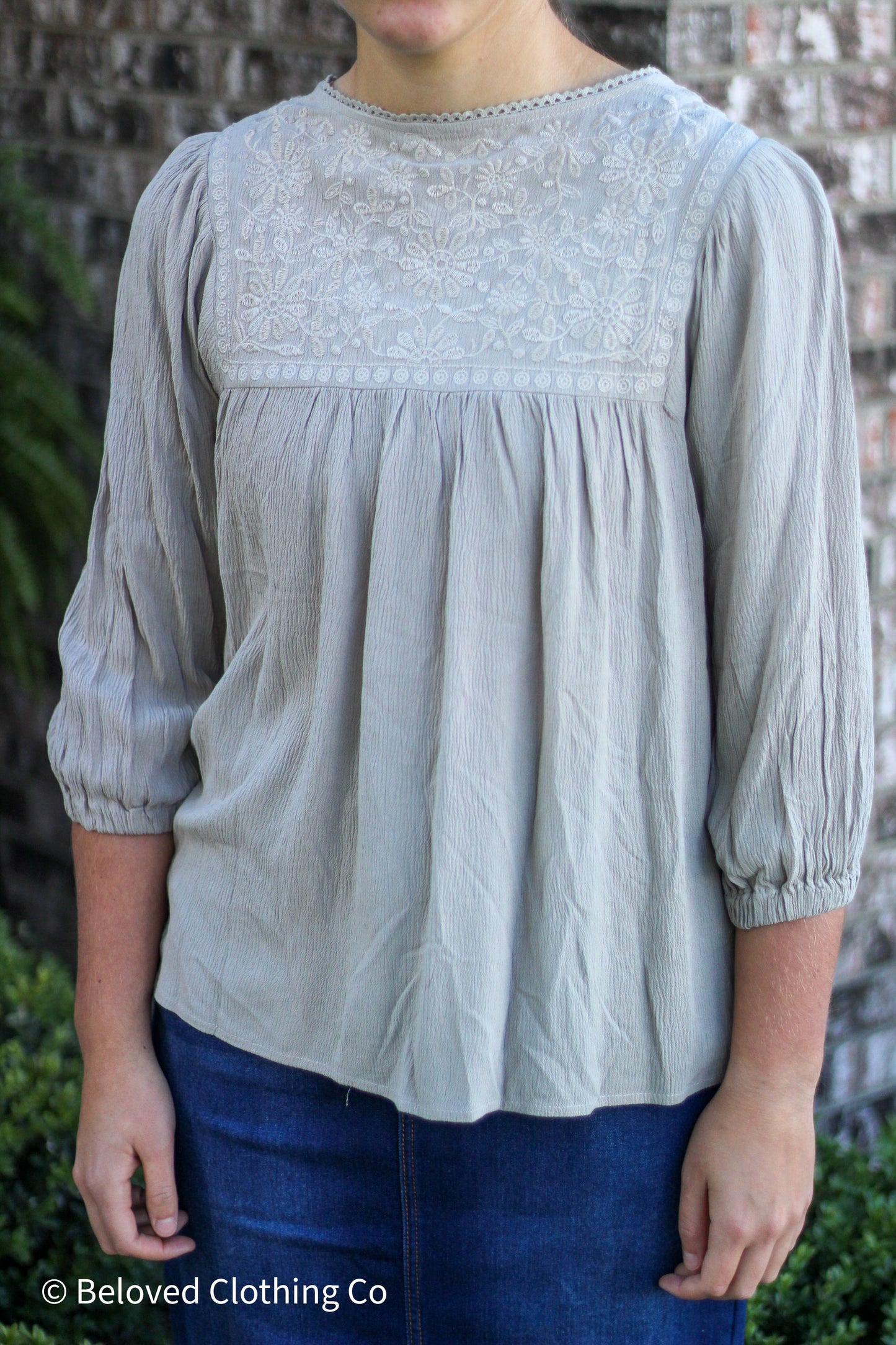 Taupe Floral Embroidered Top