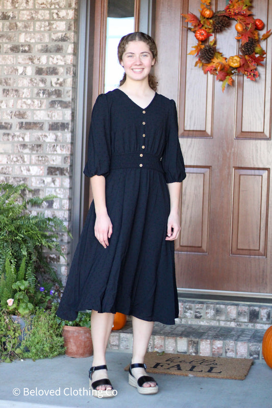 Swiss Dot Vintage Puff Midi Dress