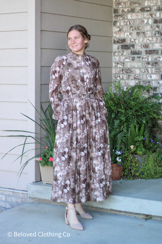 Mock Neck Floral Detail Maxi Dress