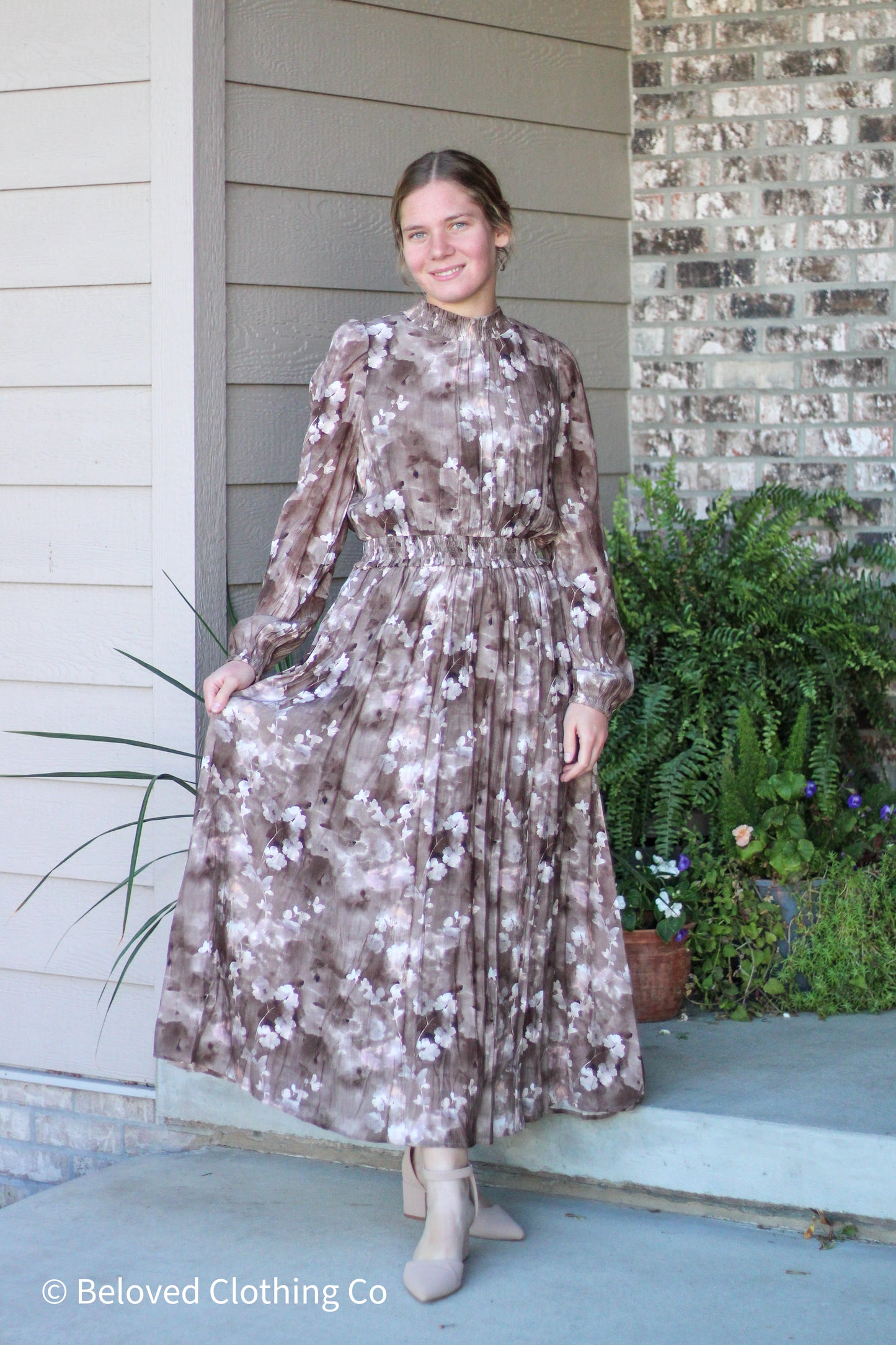 Mock Neck Floral Detail Maxi Dress