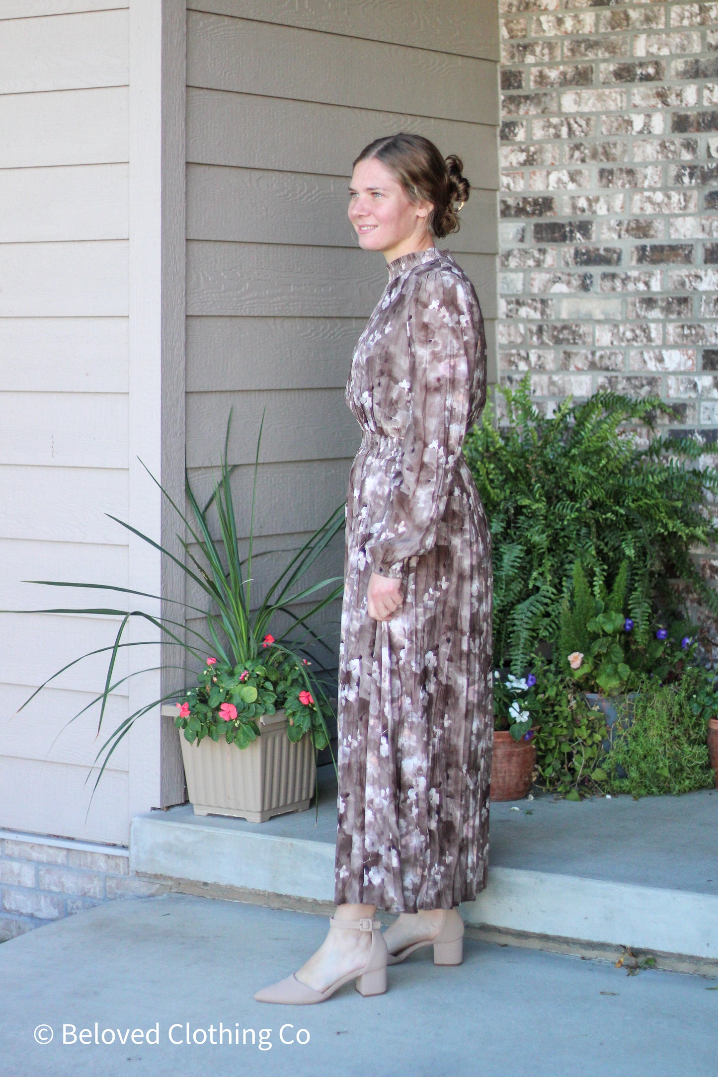 Mock Neck Floral Detail Maxi Dress