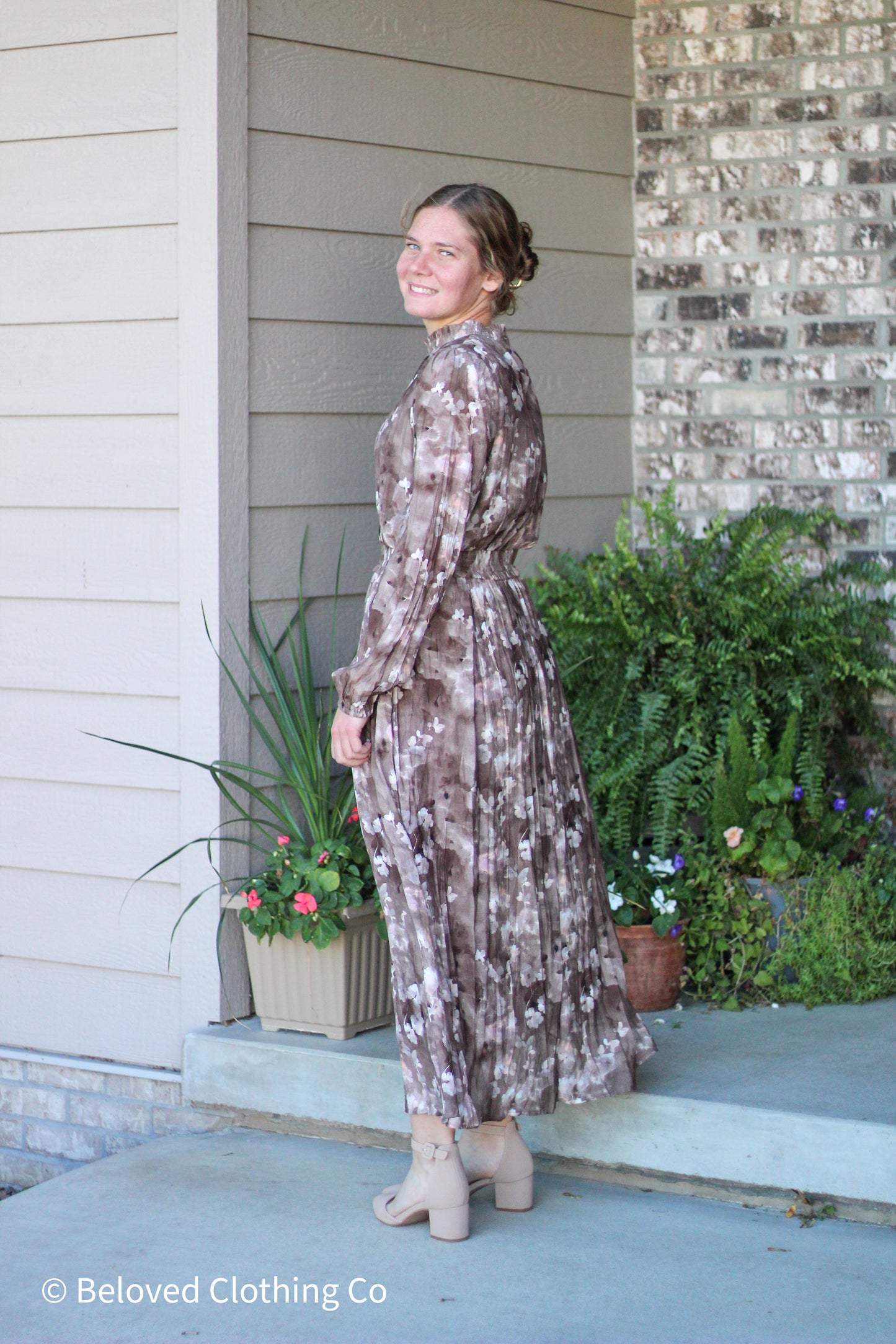 Mock Neck Floral Detail Maxi Dress