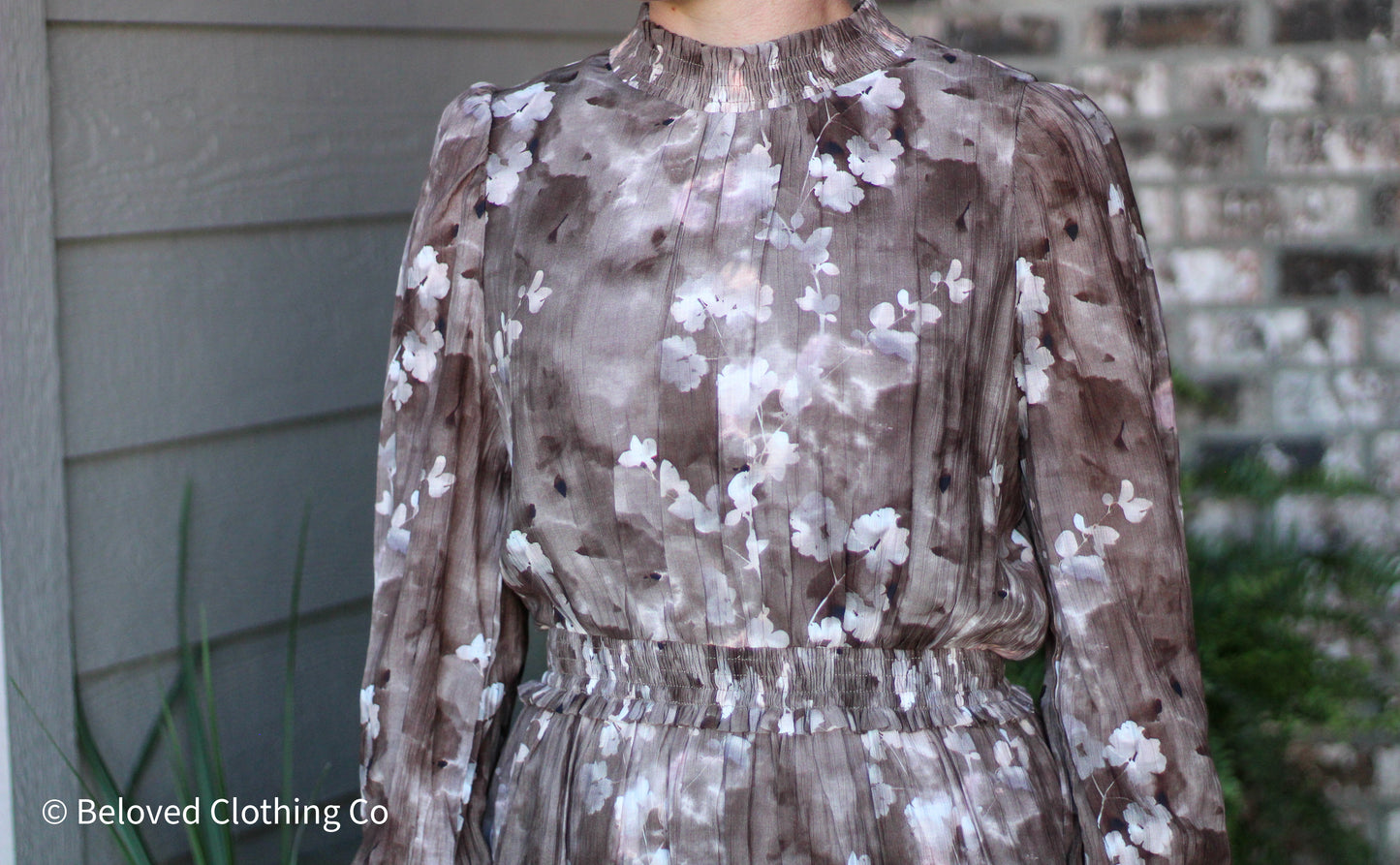 Mock Neck Floral Detail Maxi Dress