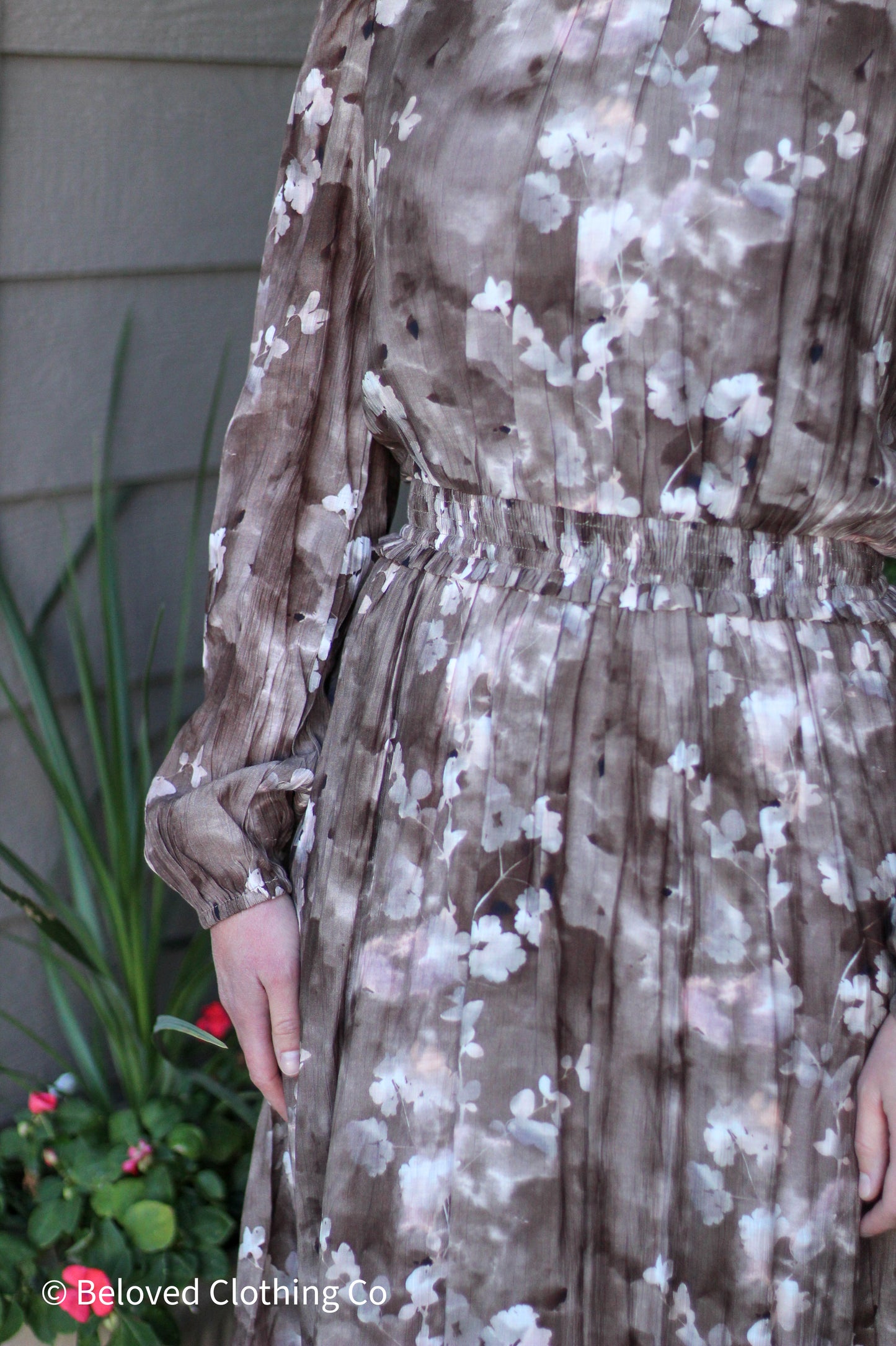 Mock Neck Floral Detail Maxi Dress