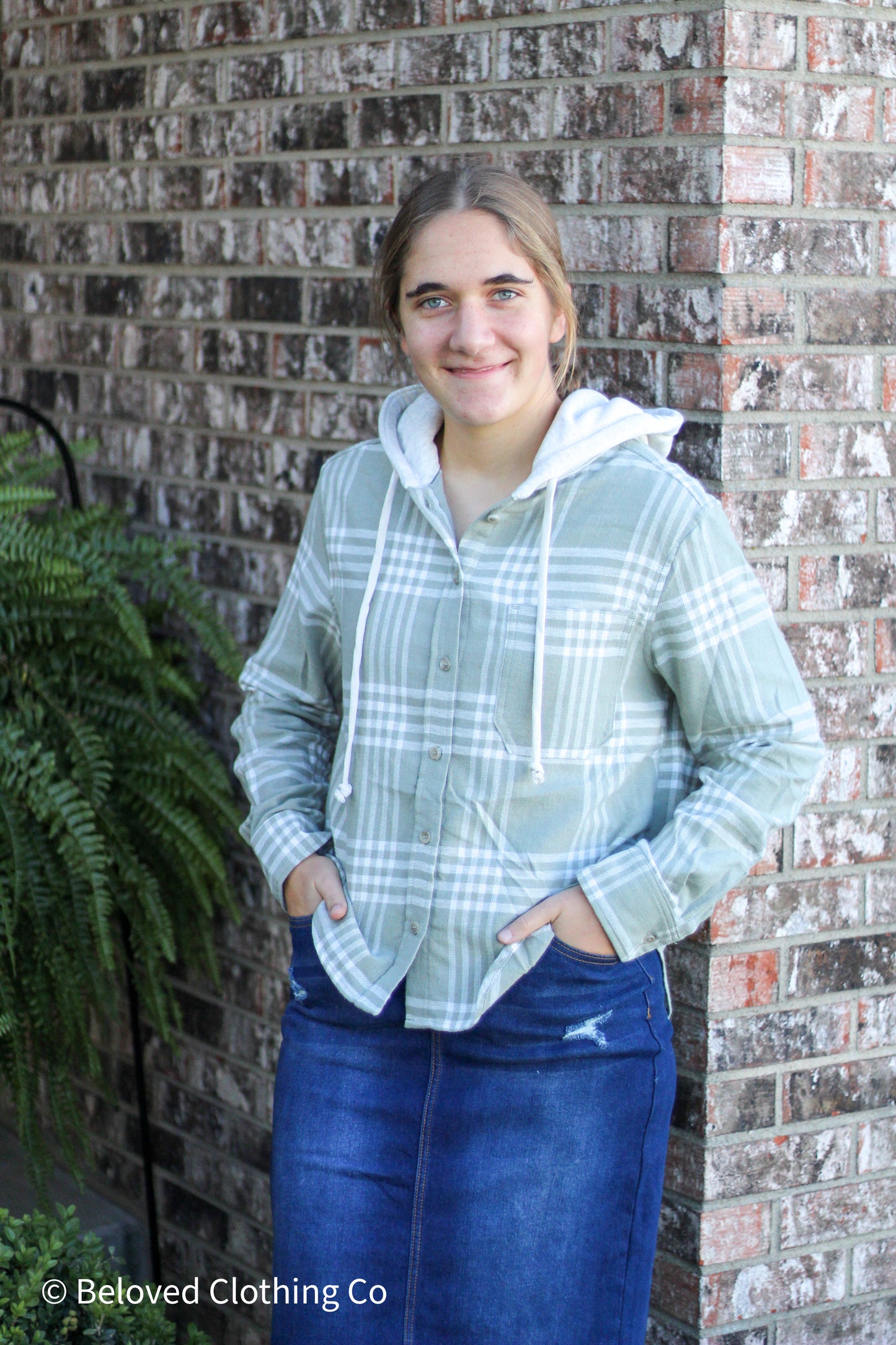 Olive Stone Hooded Flannel