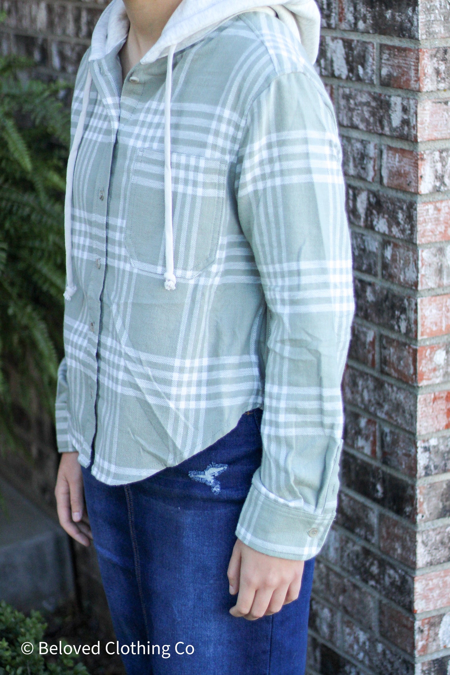 Olive Stone Hooded Flannel