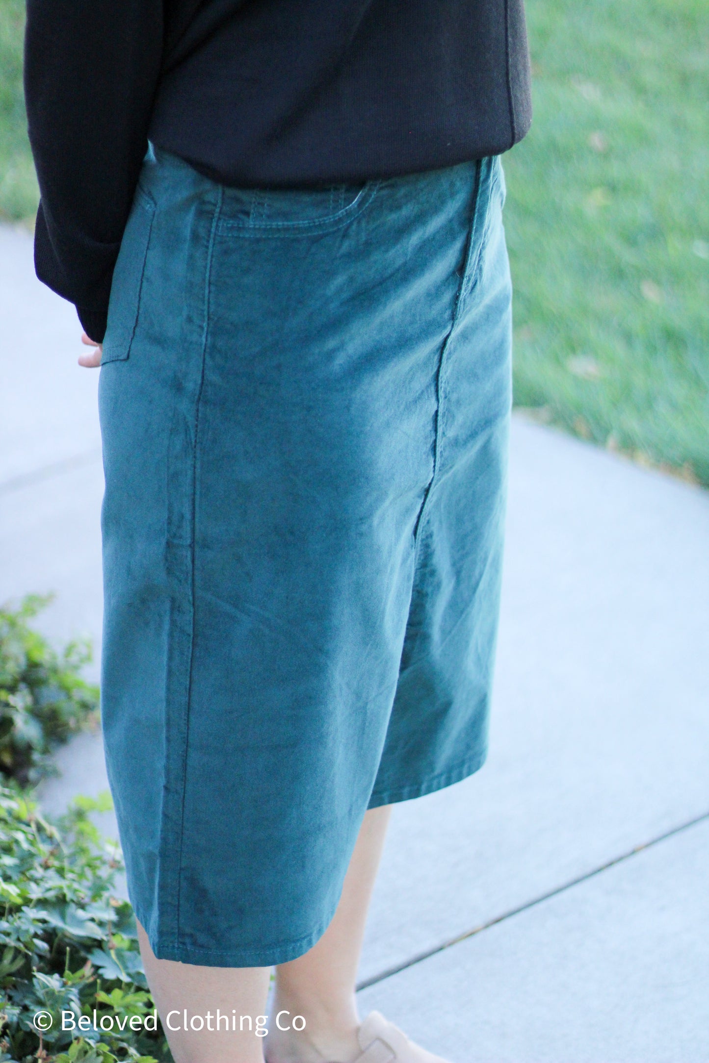 Spruce Green Velvet Denim Skirt