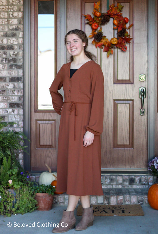 Canyon Clay Long Sleeve Button Front Midi Dress