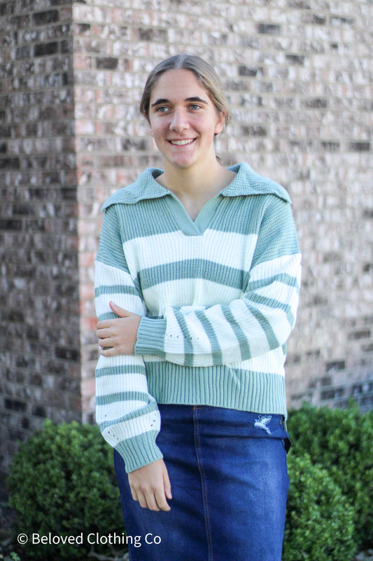 Striped Lapel Sweater