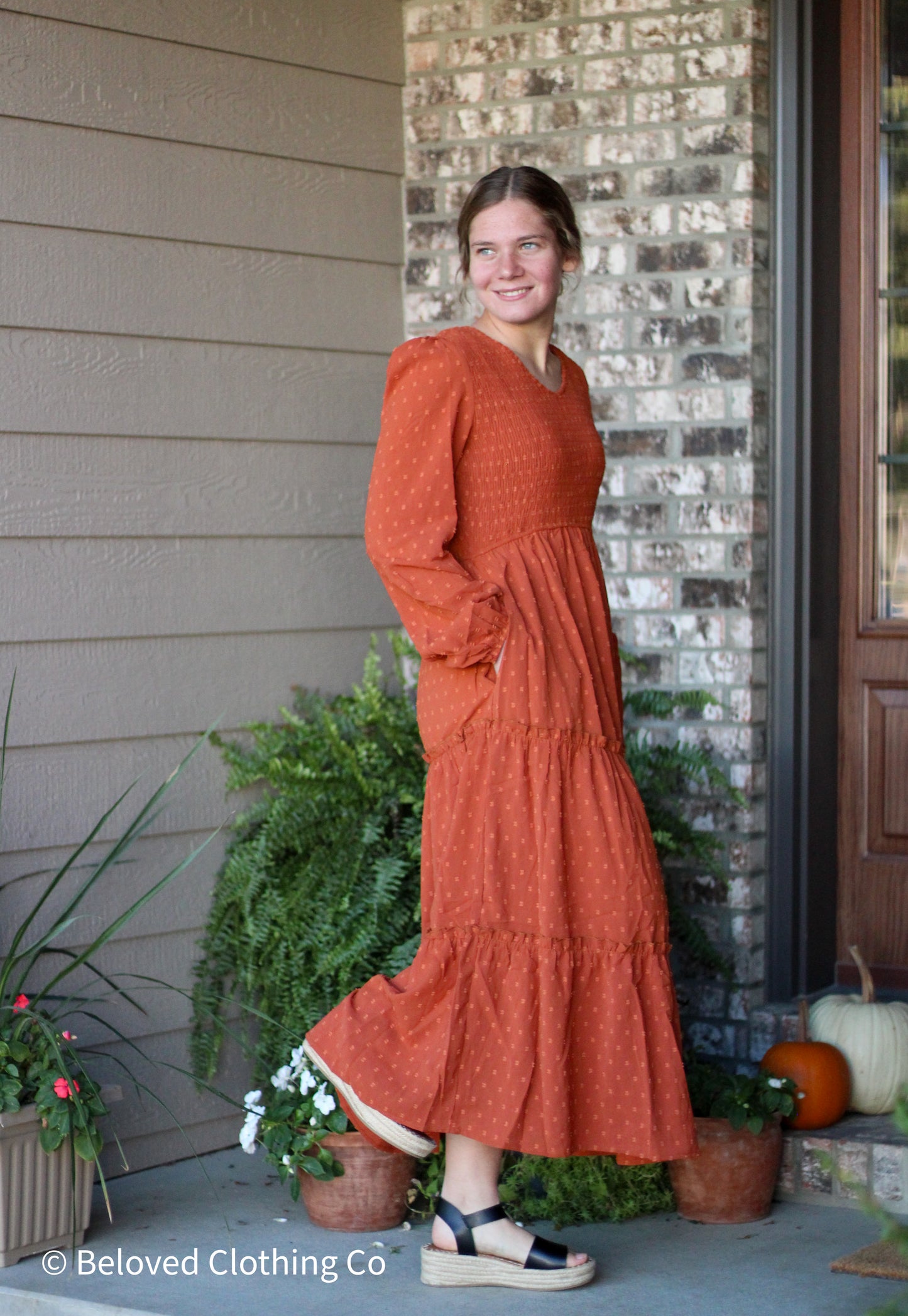 Pumpkin Swiss Dot Maxi Dress