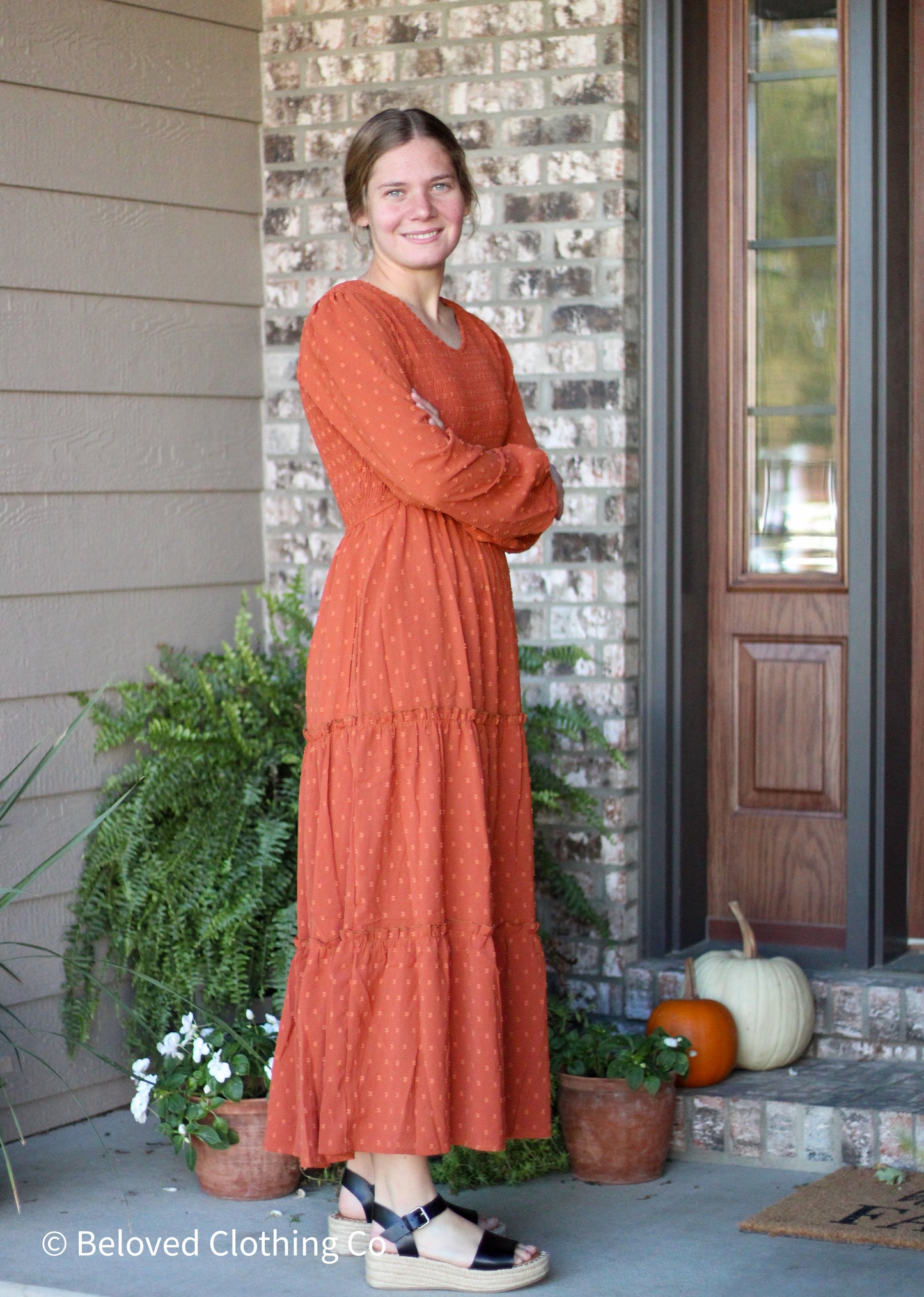 Pumpkin Swiss Dot Maxi Dress