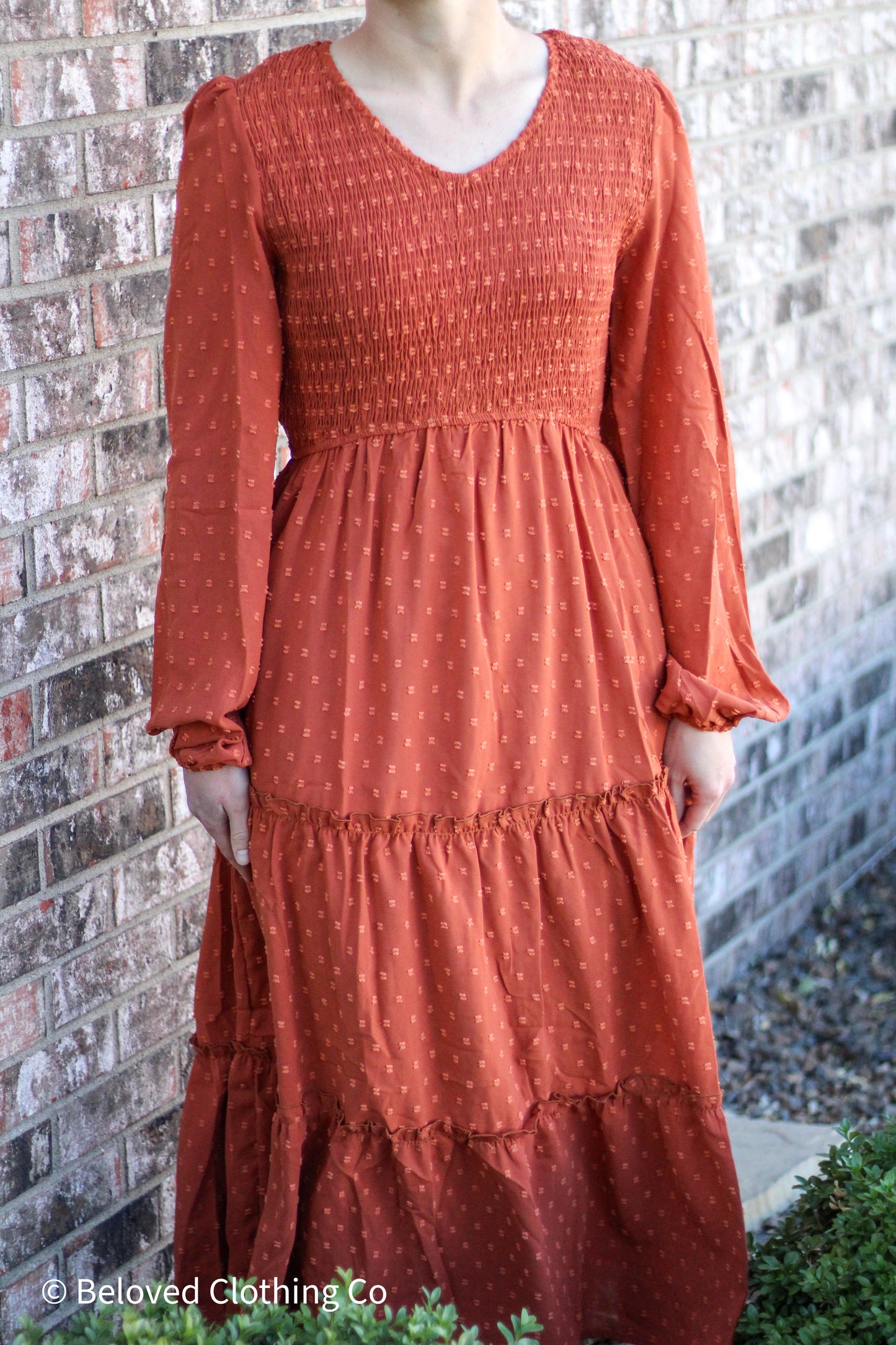 Pumpkin Swiss Dot Maxi Dress