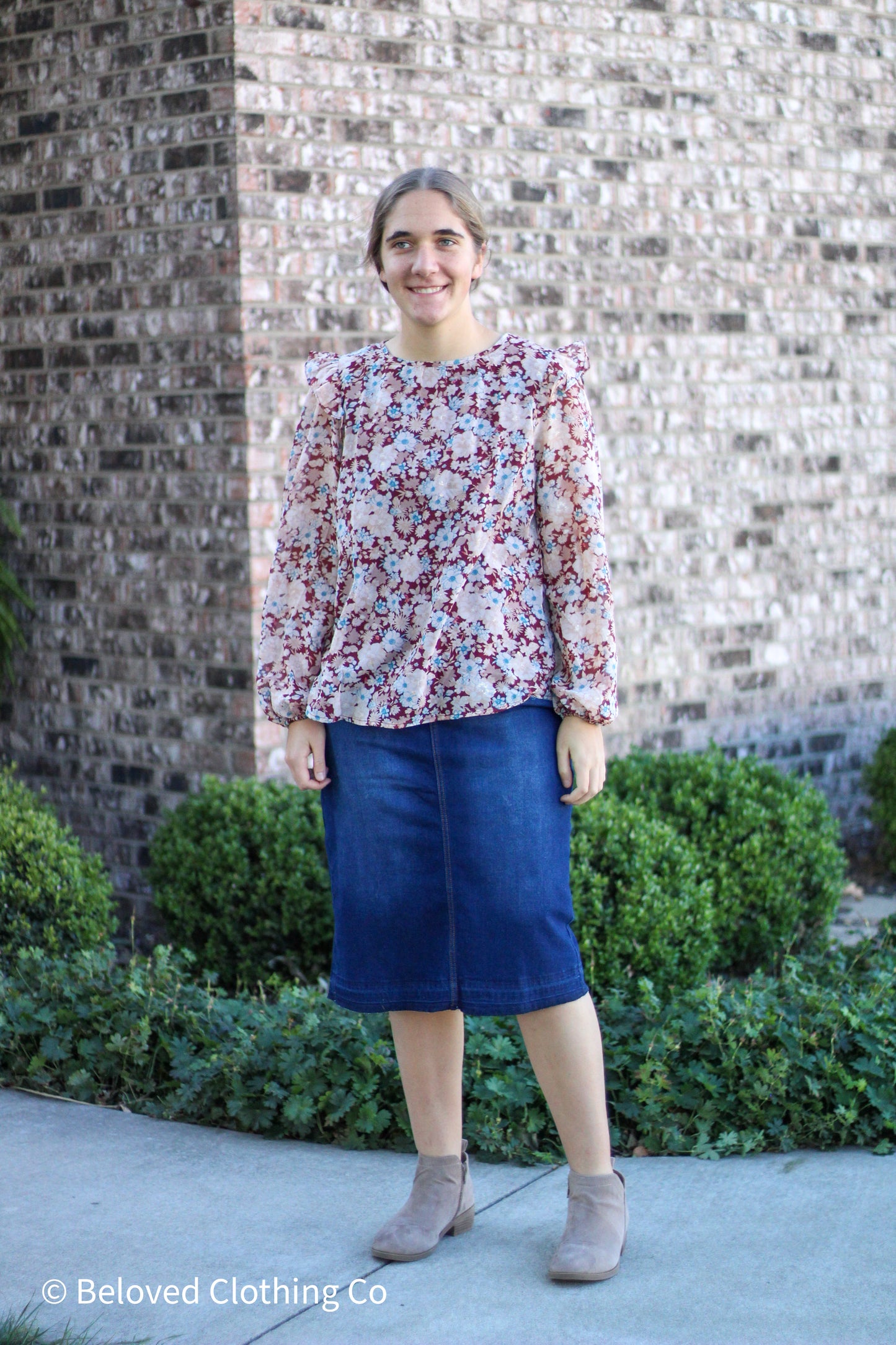 Ruffled Shoulder Woven Top