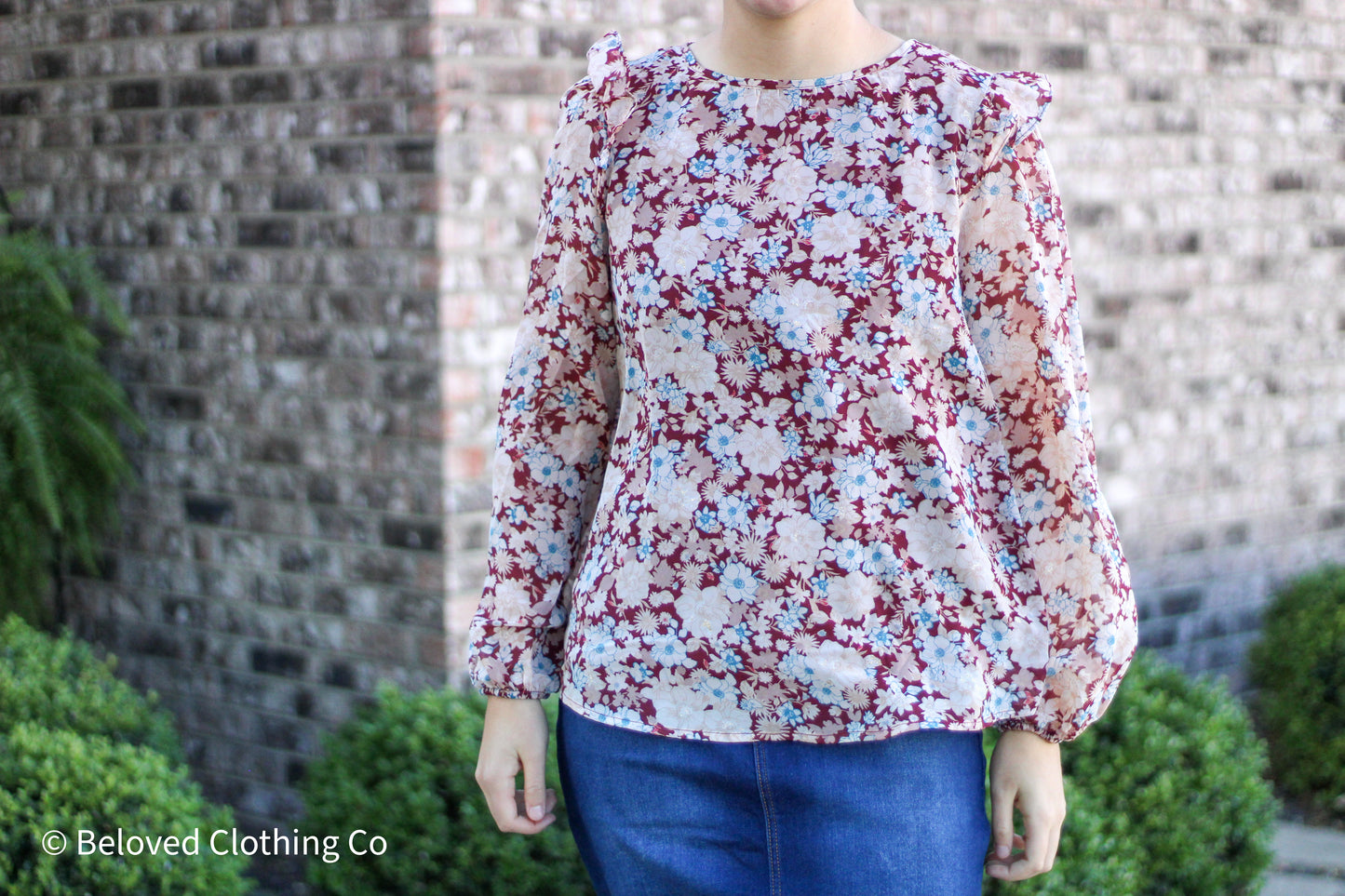 Ruffled Shoulder Woven Top