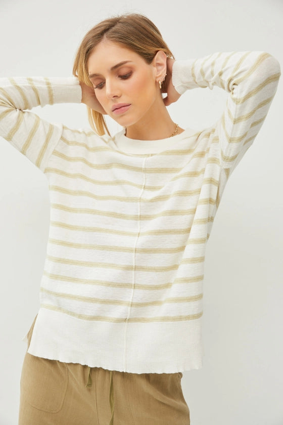 Haizie Striped Sweater- Natural Fibers